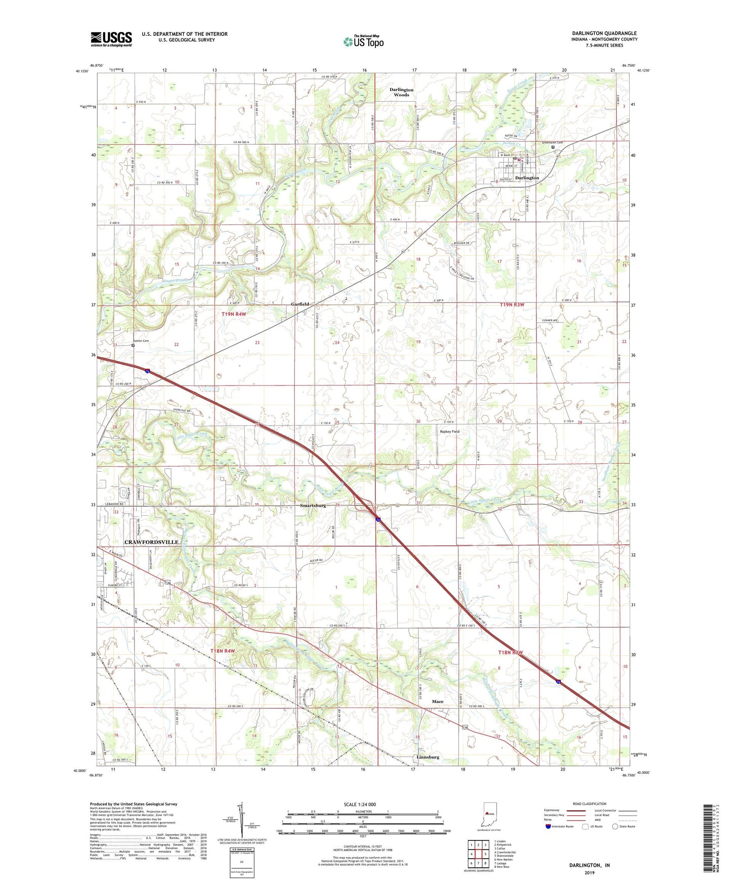 Darlington Indiana US Topo Map Image