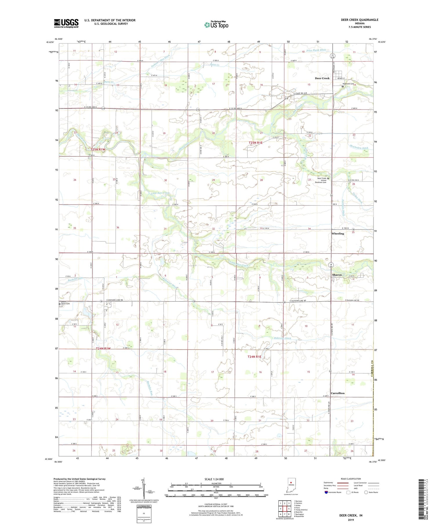 Deer Creek Indiana US Topo Map Image