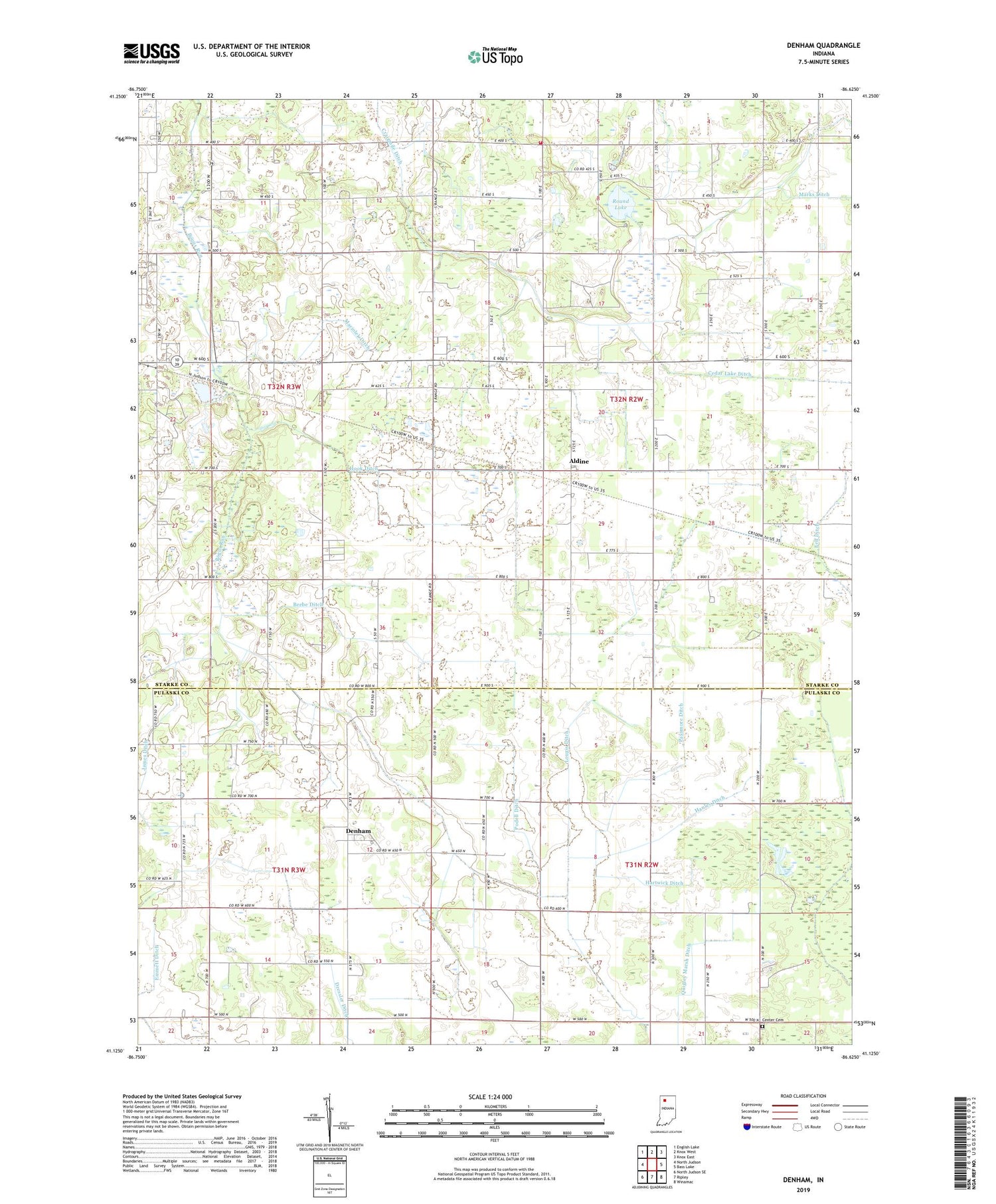 Denham Indiana US Topo Map Image