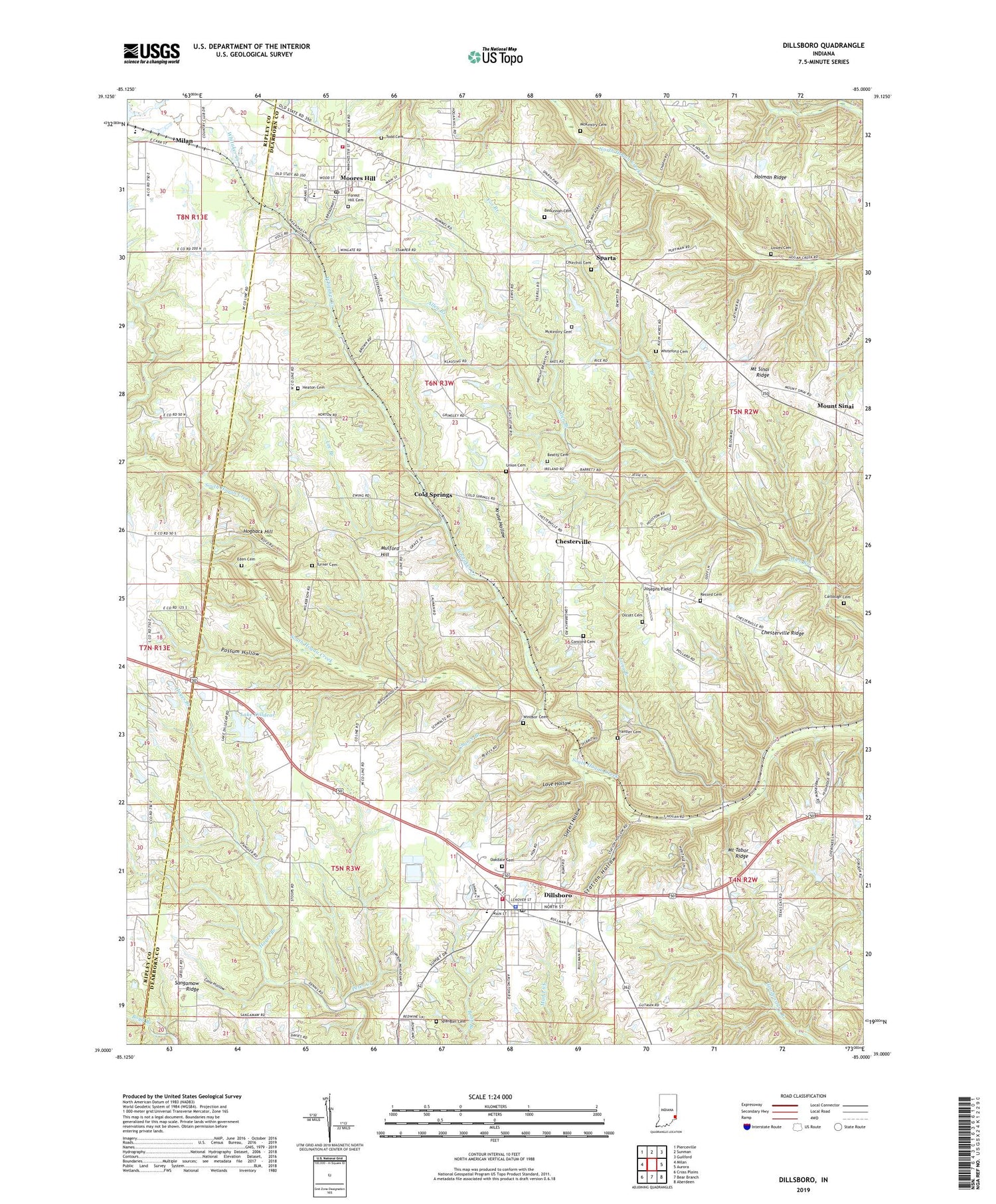 Dillsboro Indiana US Topo Map Image