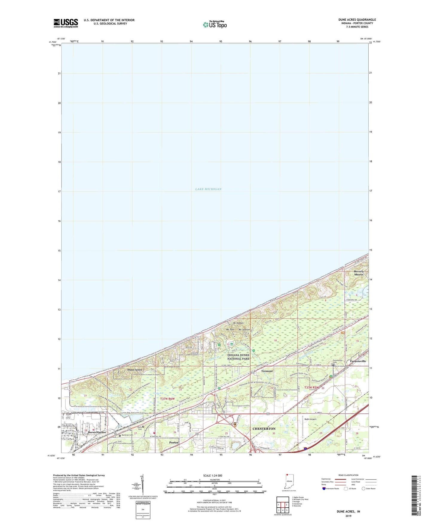 Dune Acres Indiana US Topo Map Image