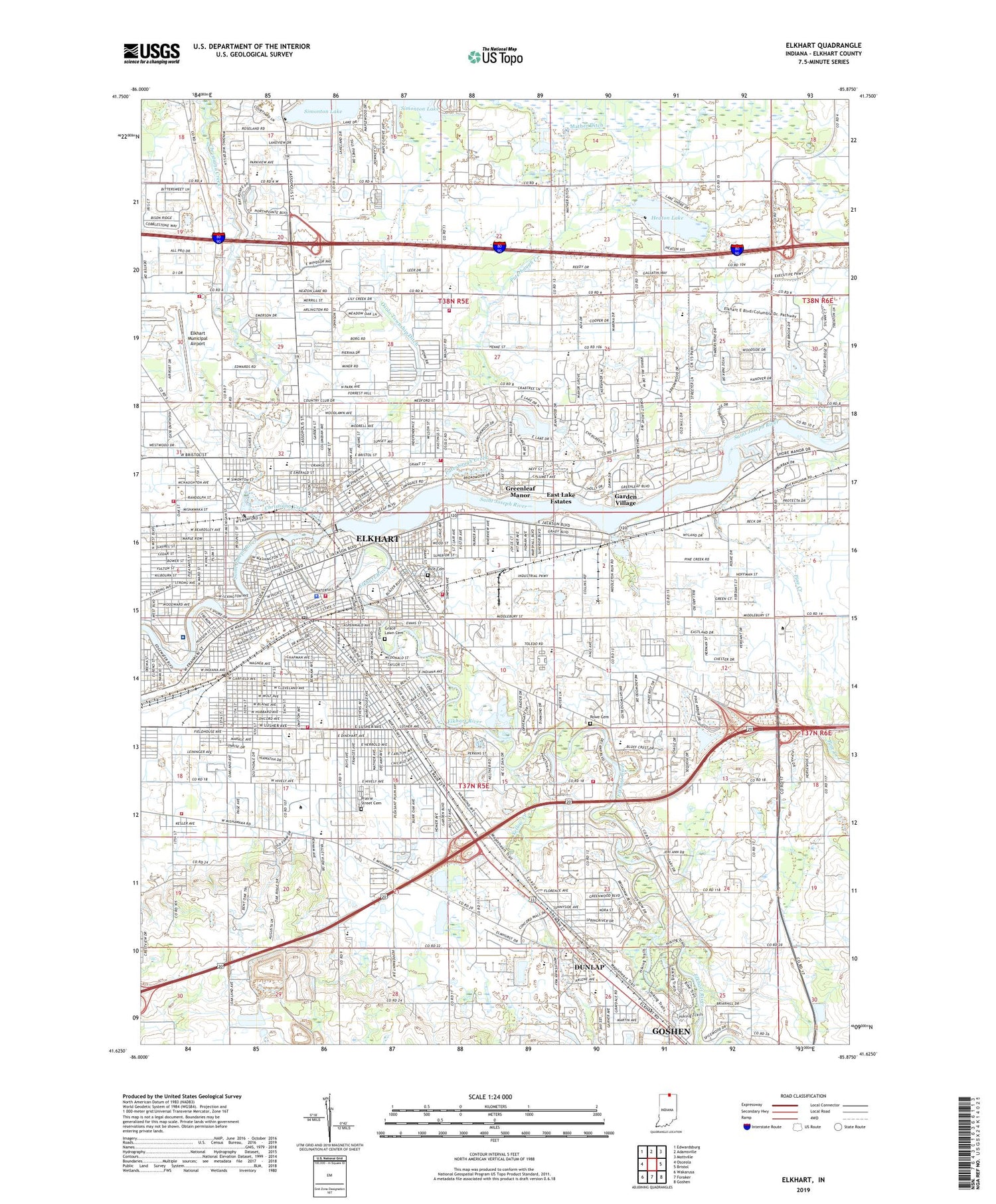 Elkhart Indiana US Topo Map Image