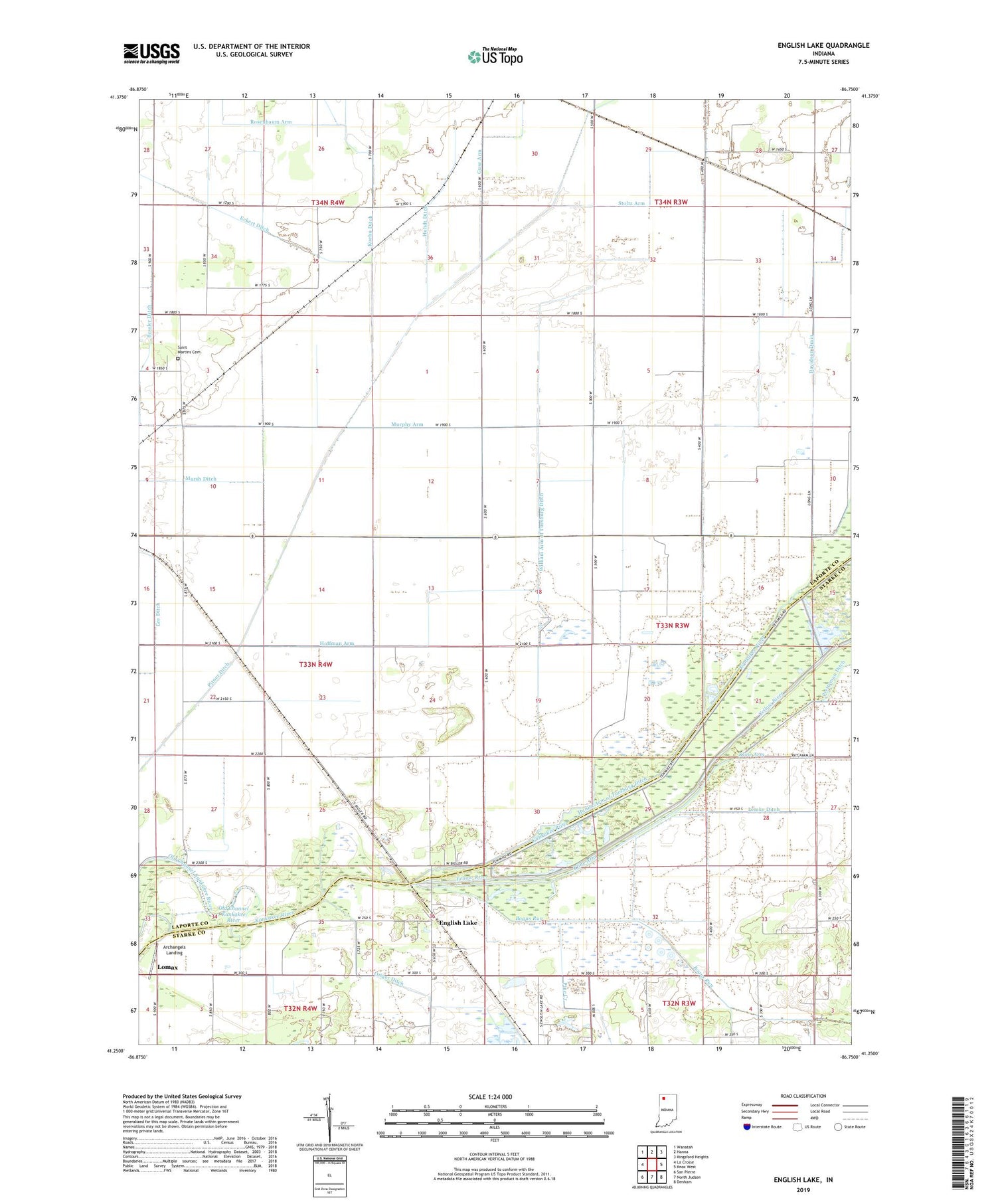 English Lake Indiana US Topo Map Image