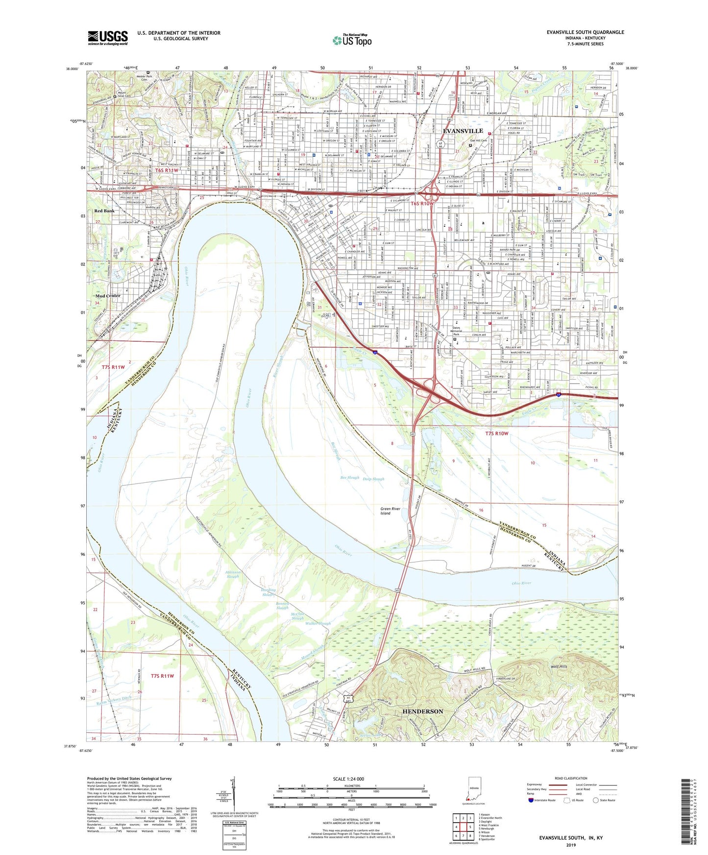 Evansville South Indiana US Topo Map Image