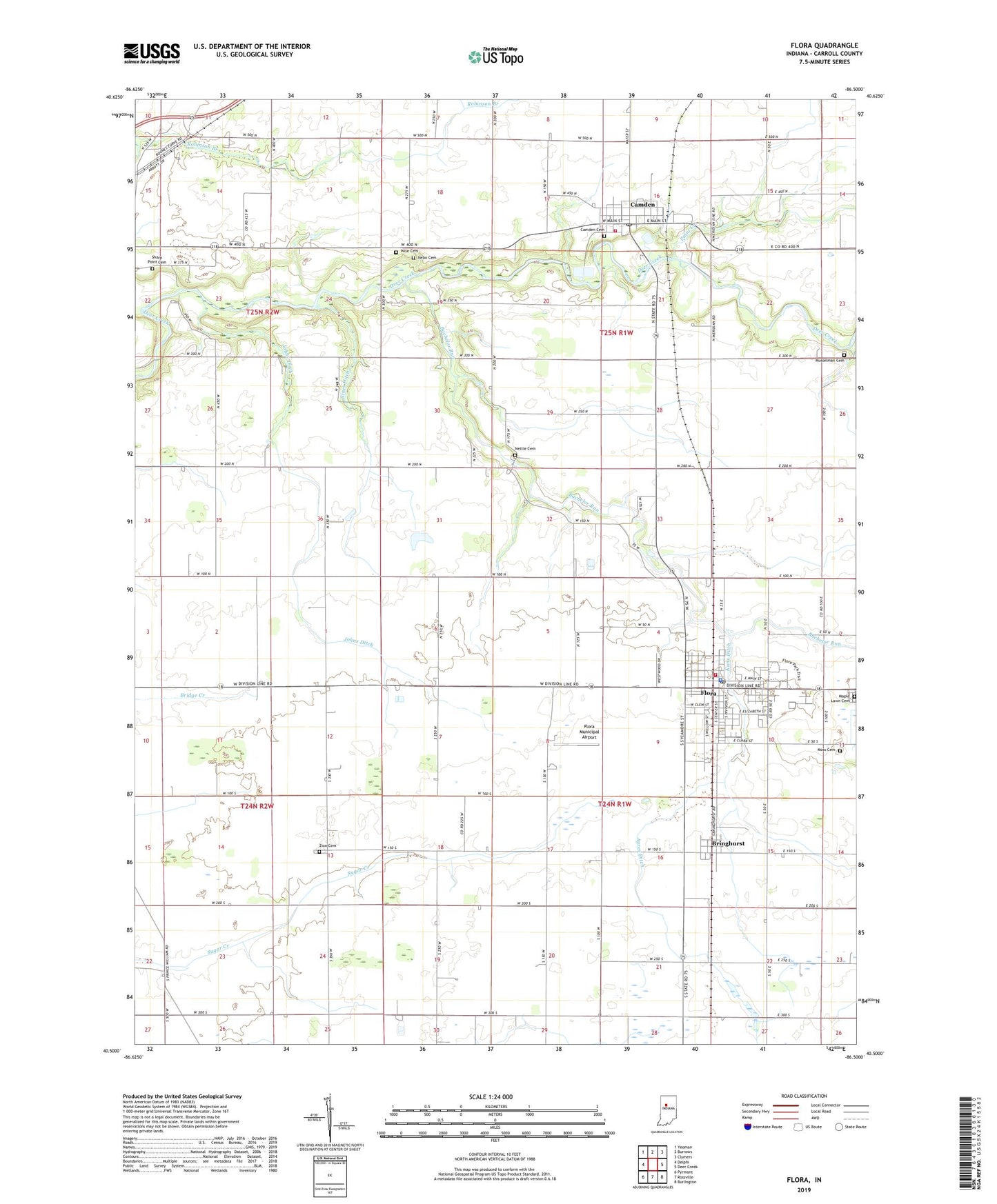 Flora Indiana US Topo Map Image