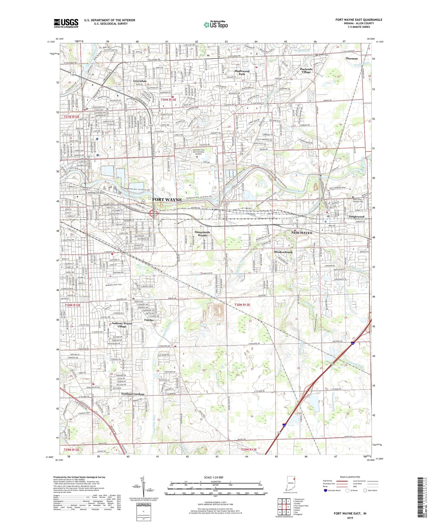 Fort Wayne East Indiana US Topo Map Image