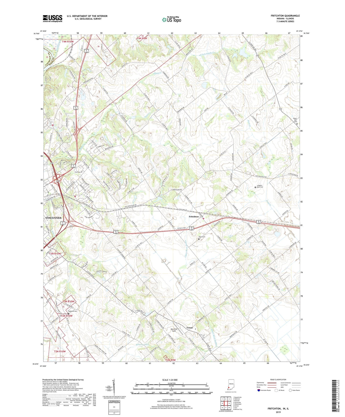 Fritchton Indiana US Topo Map Image