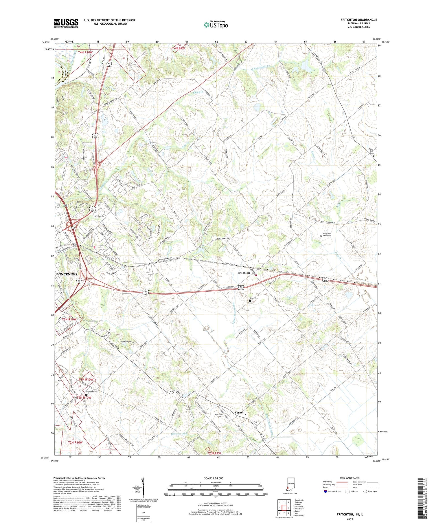 Fritchton Indiana US Topo Map Image