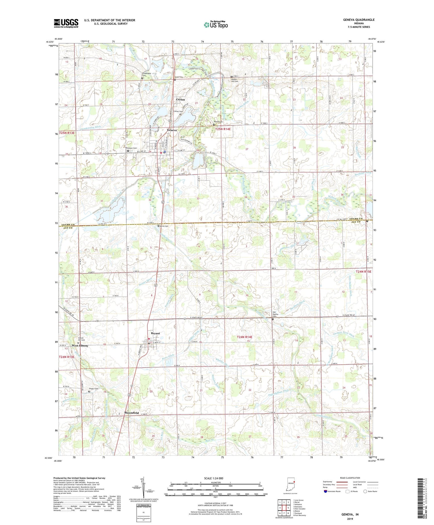 Geneva Indiana US Topo Map Image