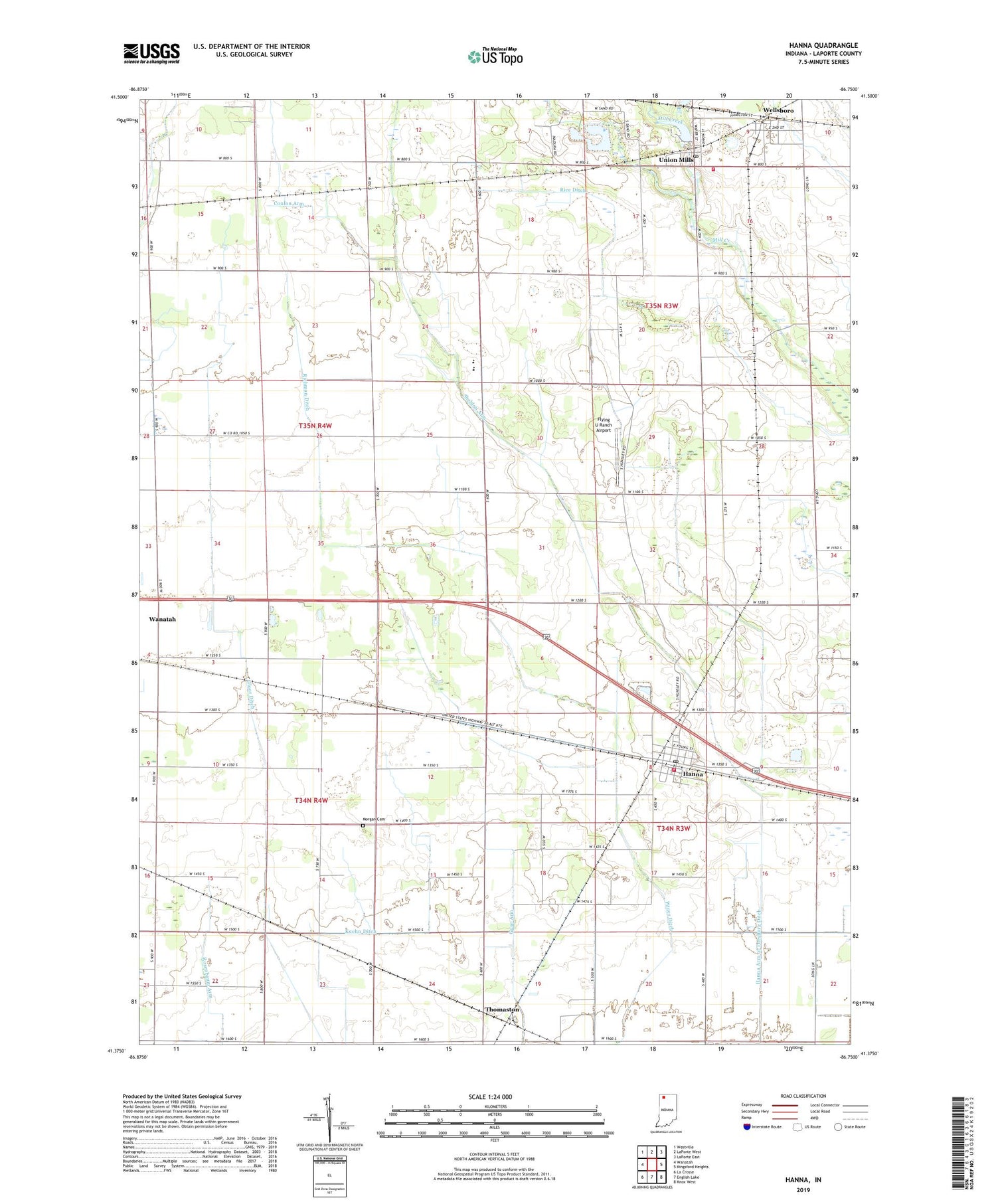 Hanna Indiana US Topo Map Image