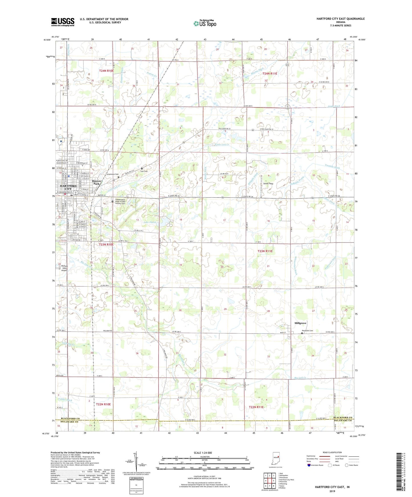 Hartford City East Indiana US Topo Map Image