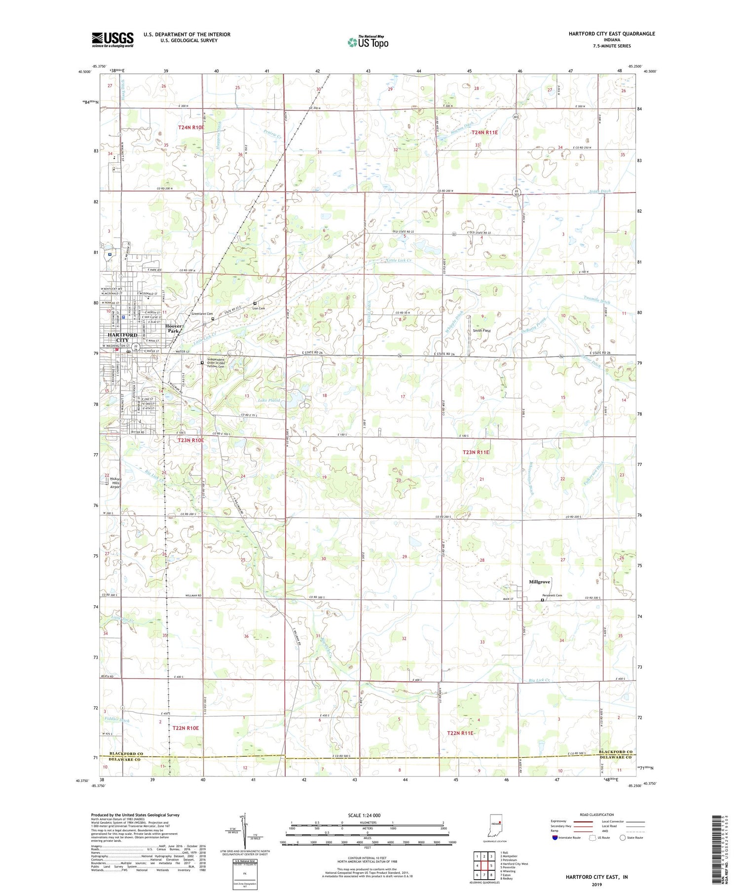 Hartford City East Indiana US Topo Map Image