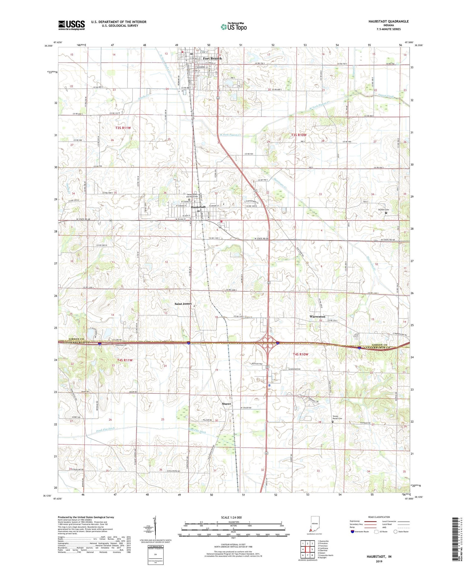Haubstadt Indiana US Topo Map Image