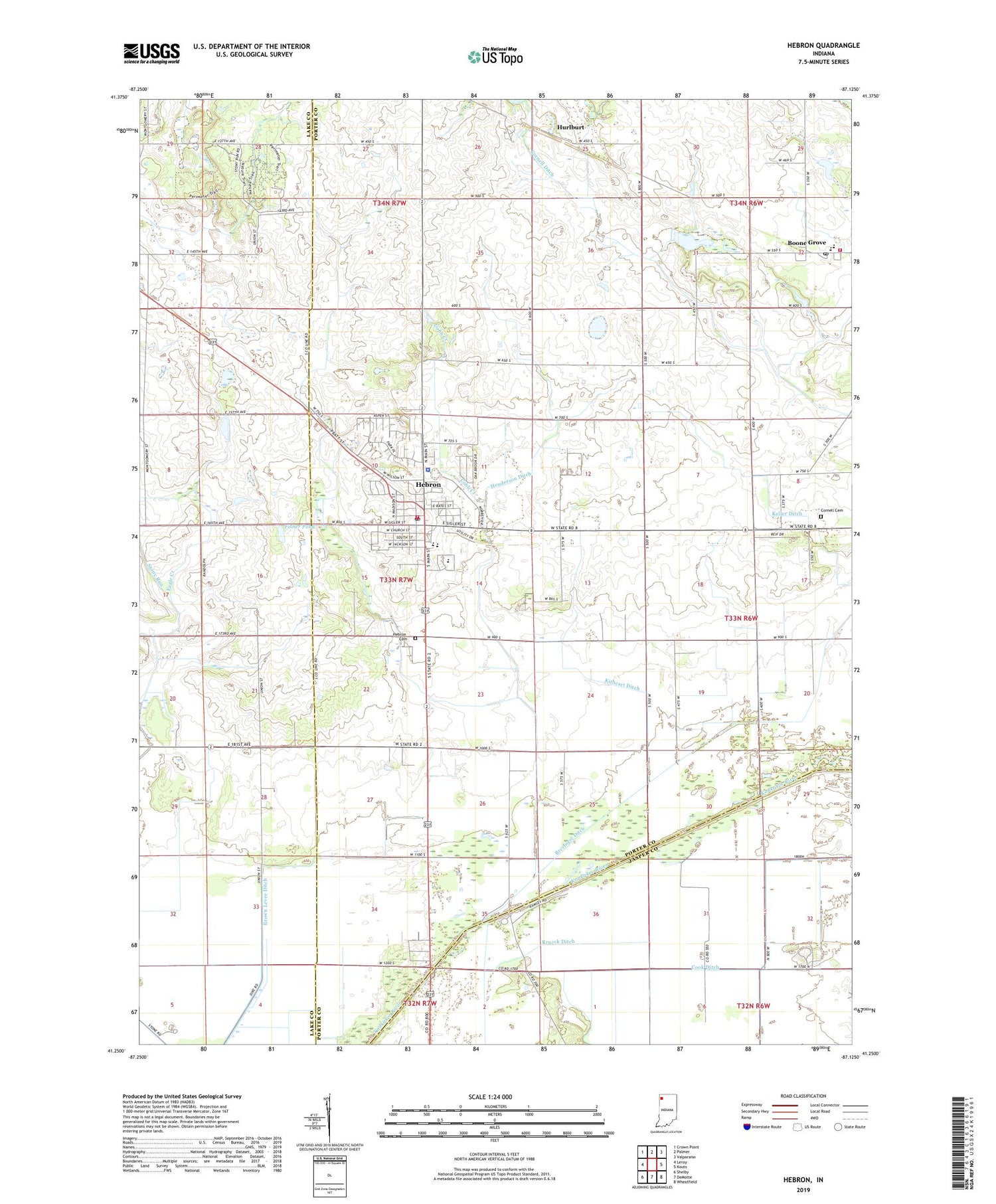 Hebron Indiana US Topo Map Image