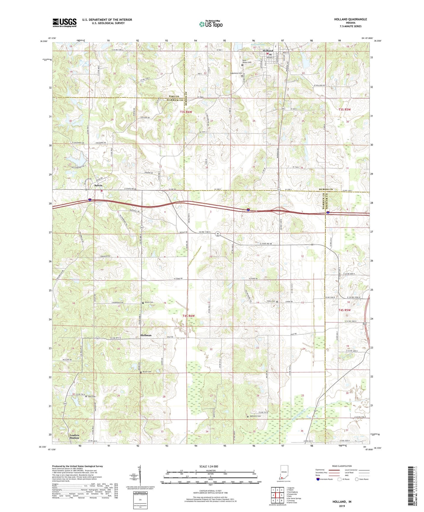Holland Indiana US Topo Map Image