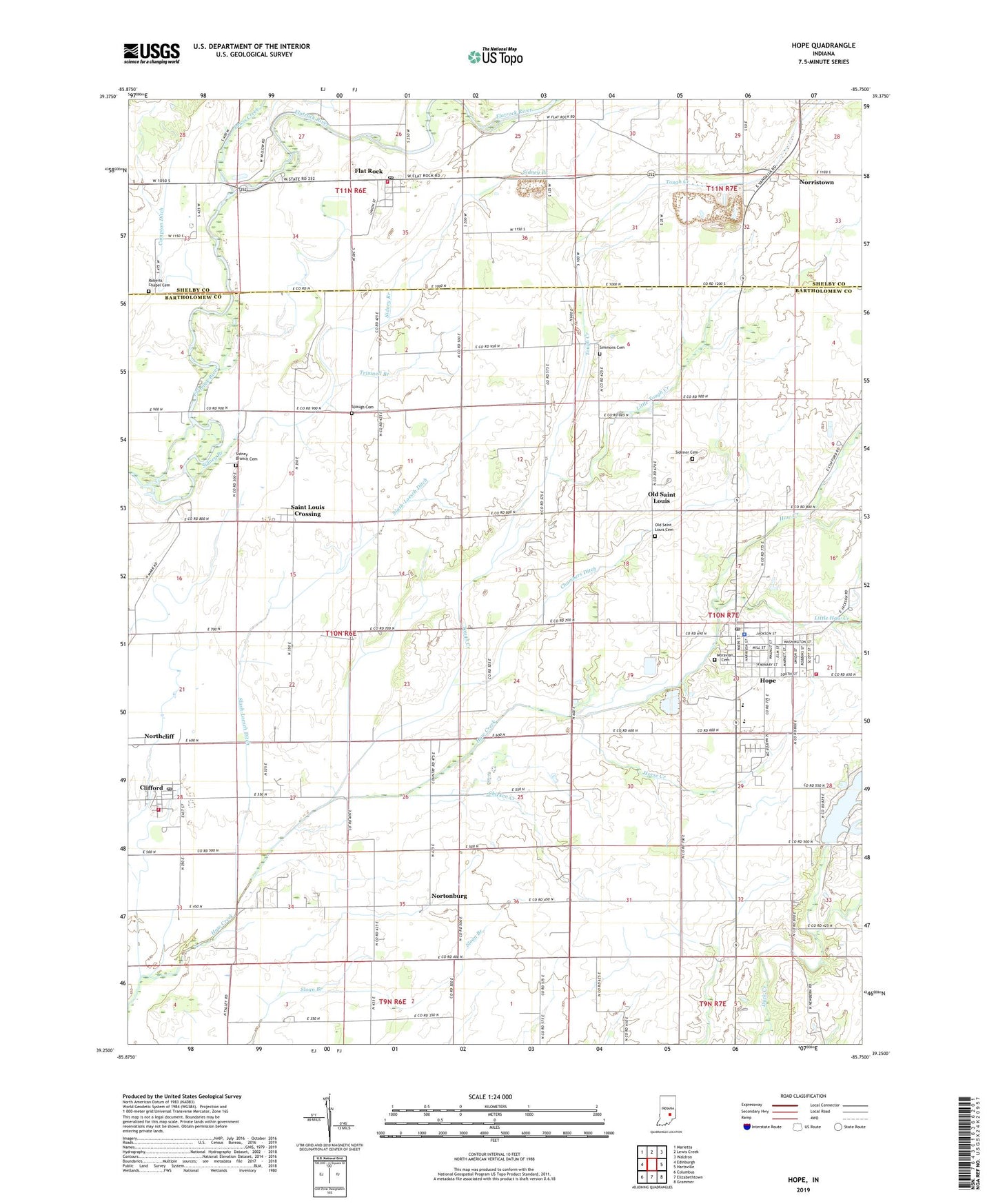 Hope Indiana US Topo Map Image