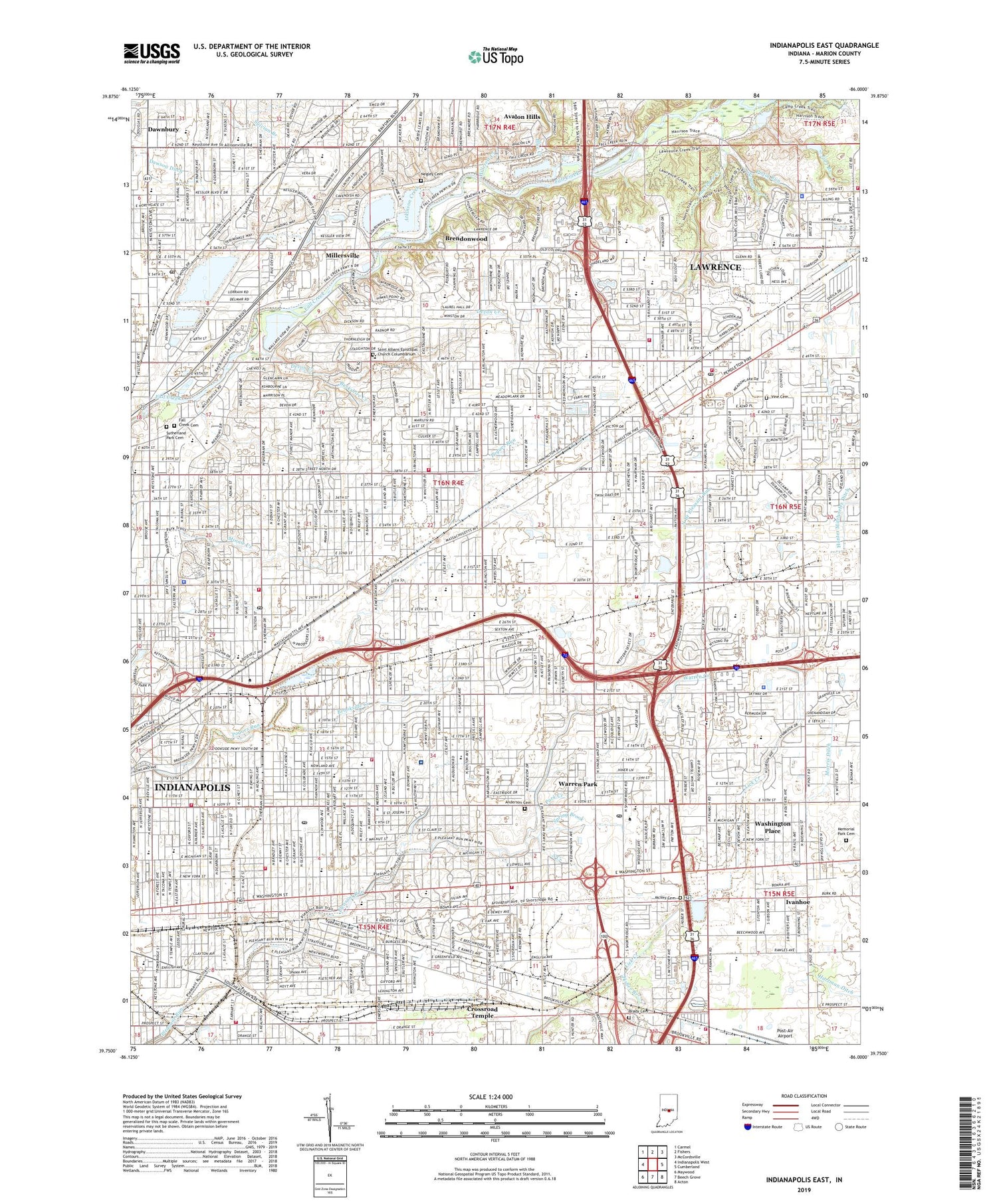 Indianapolis East Indiana US Topo Map Image