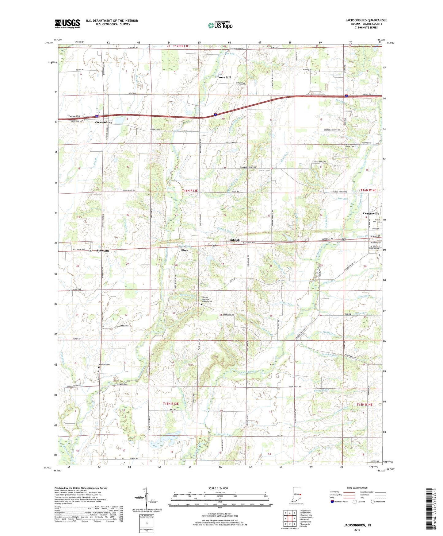 Jacksonburg Indiana US Topo Map Image
