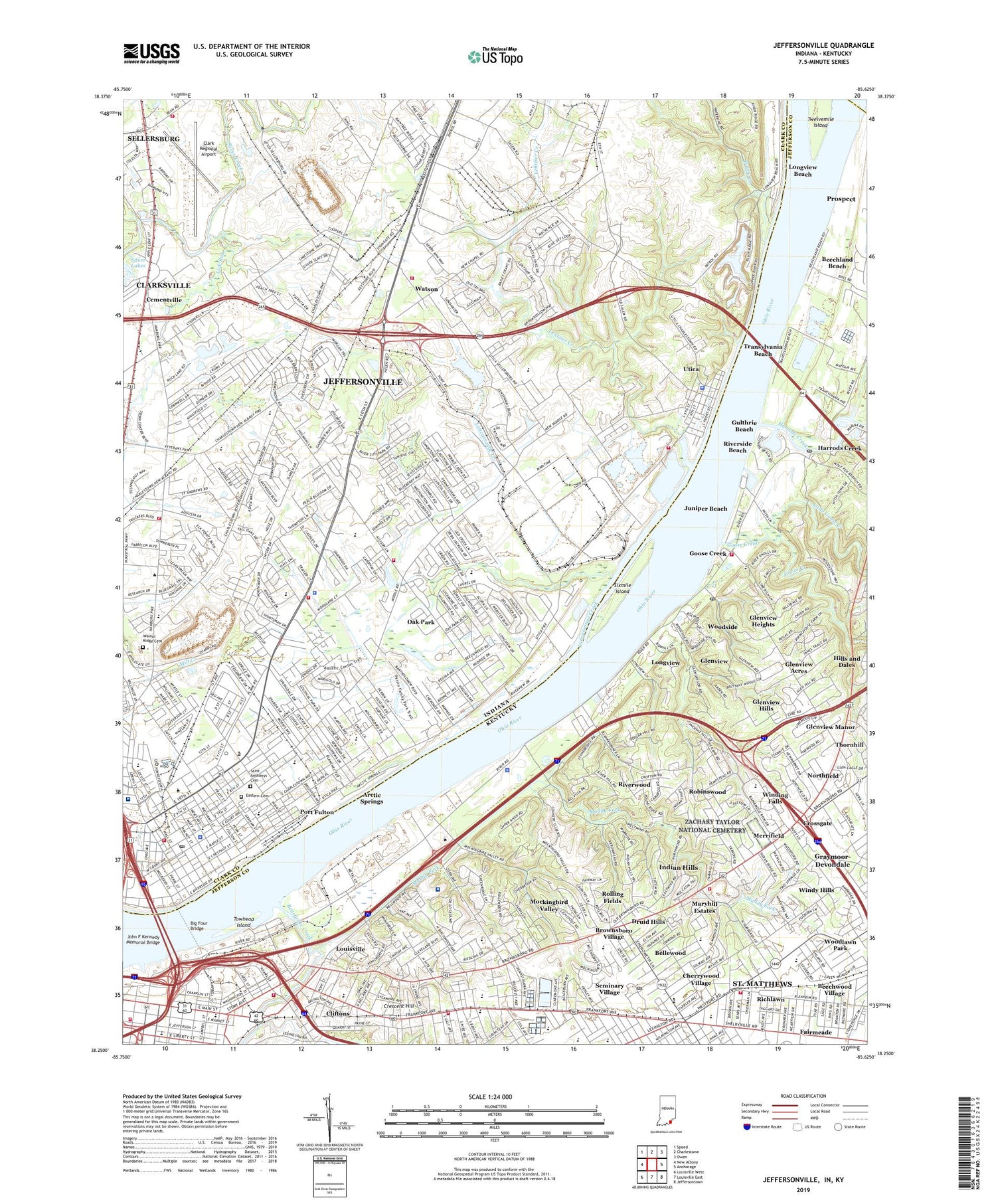 Jeffersonville Indiana US Topo Map Image