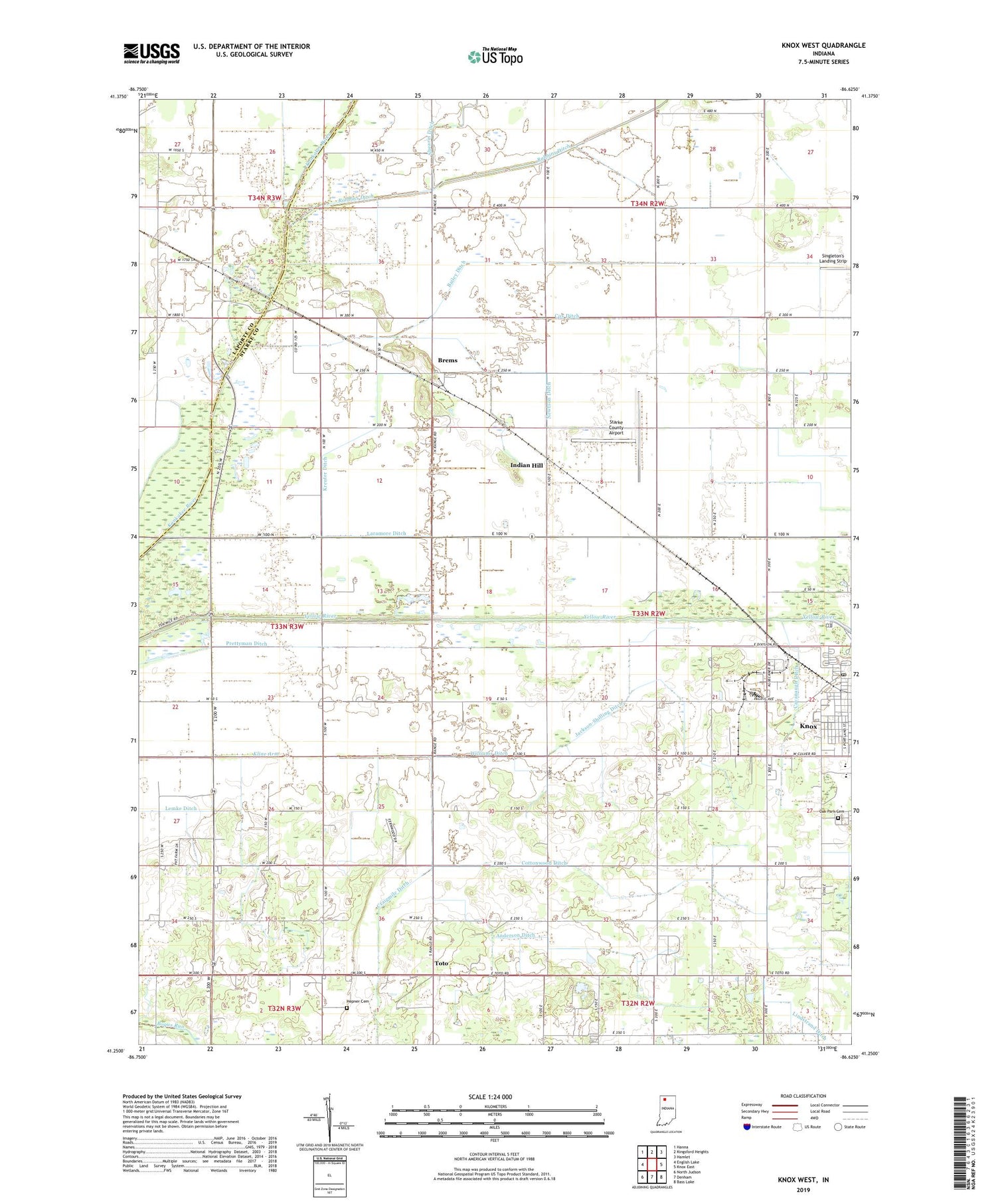 Knox West Indiana US Topo Map Image