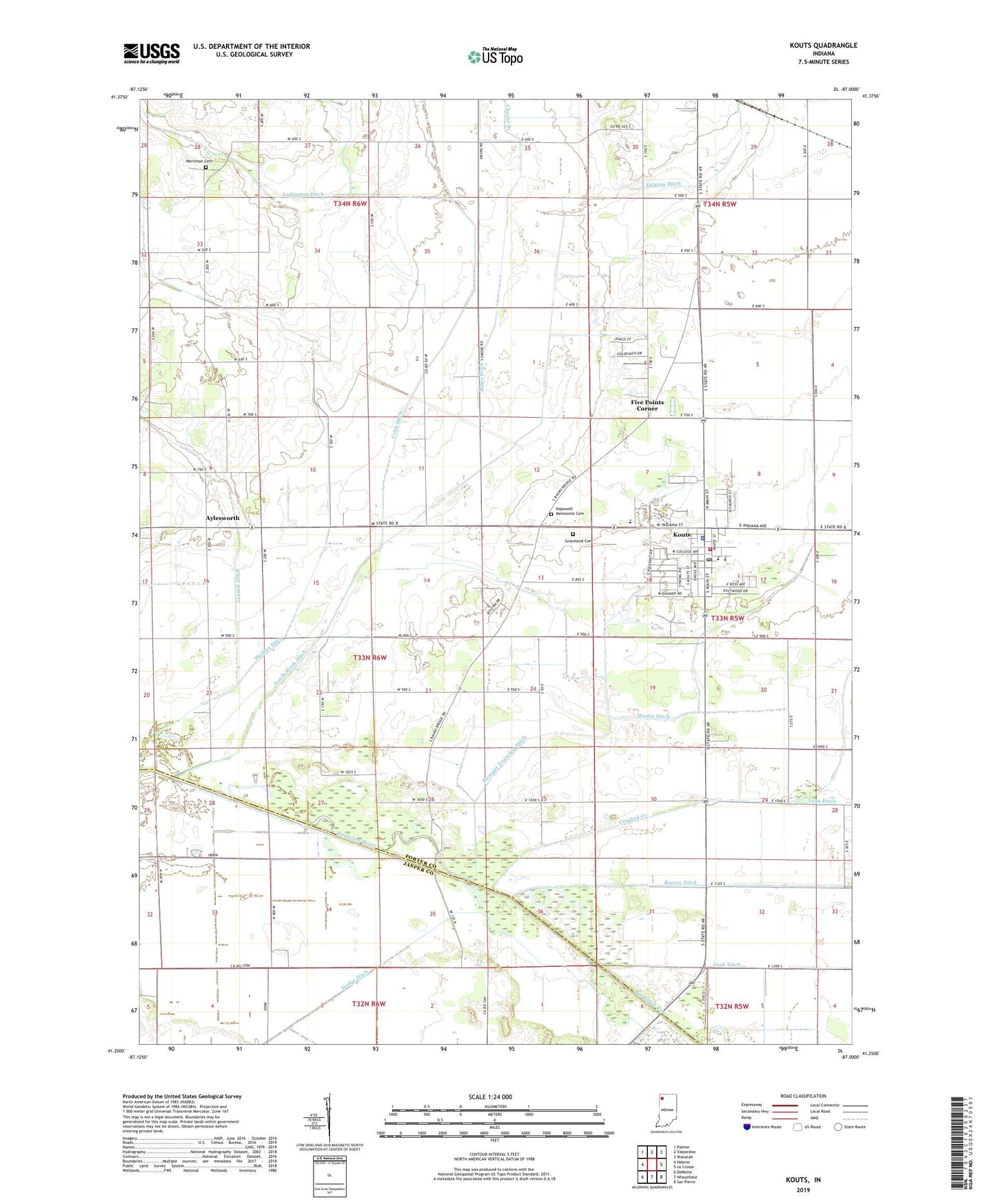 Kouts Indiana US Topo Map Image