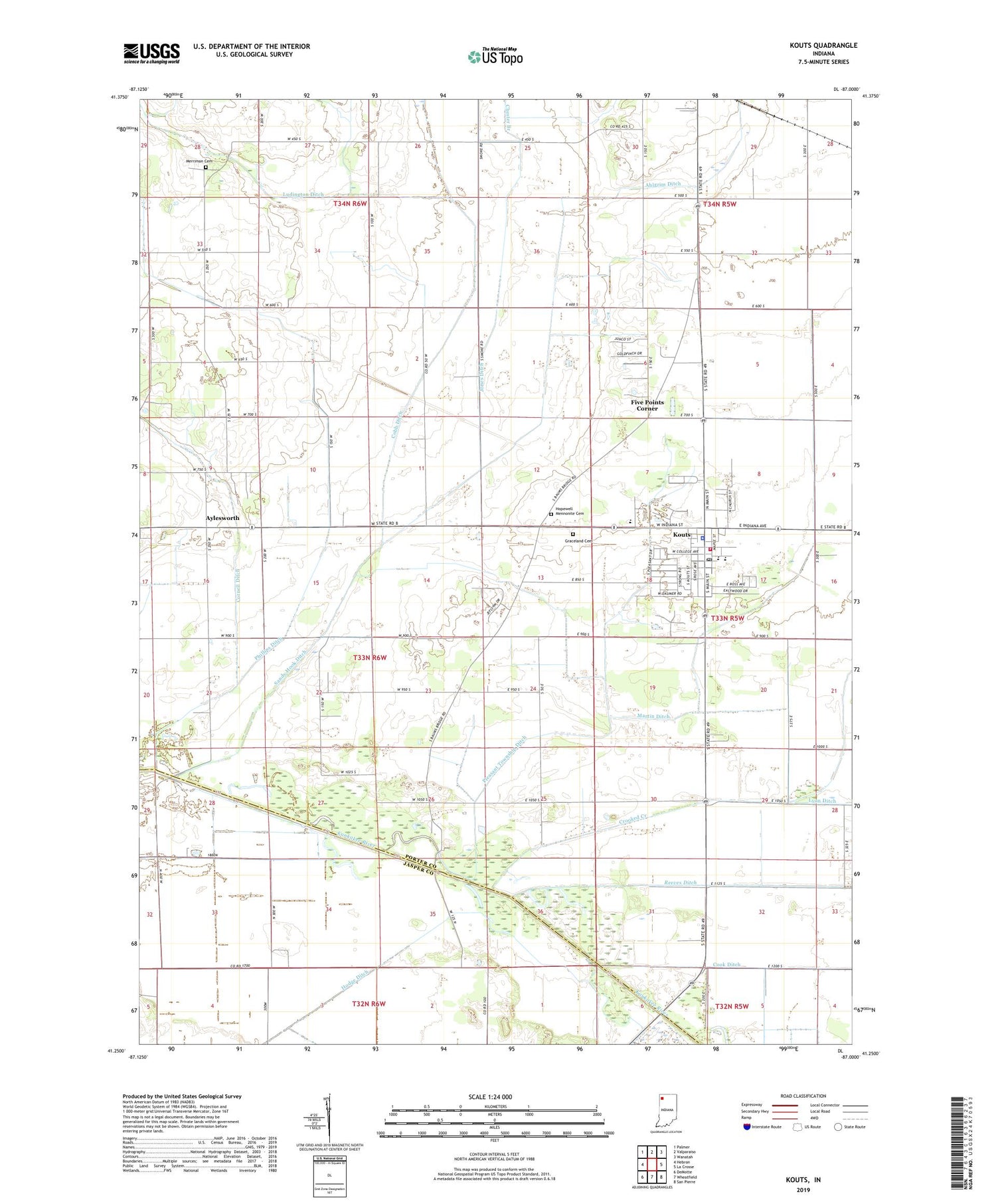 Kouts Indiana US Topo Map Image