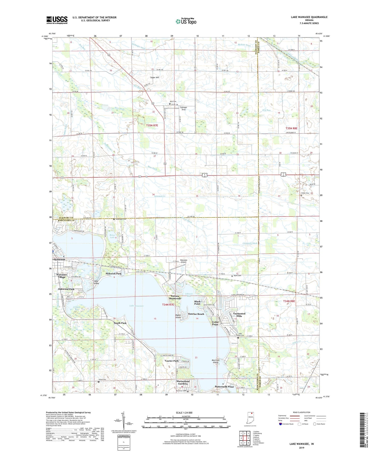 Lake Wawasee Indiana US Topo Map Image