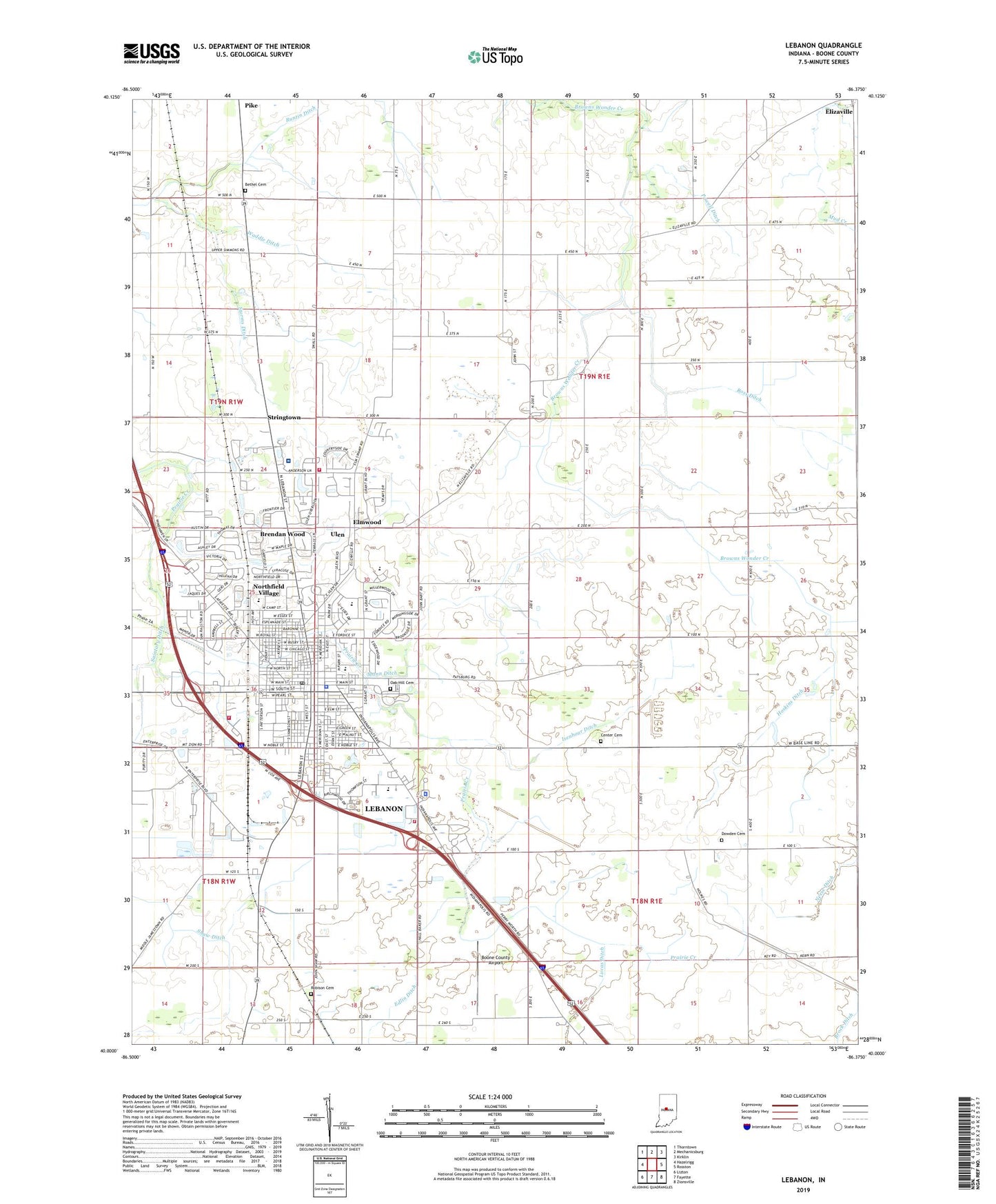 Lebanon Indiana US Topo Map Image