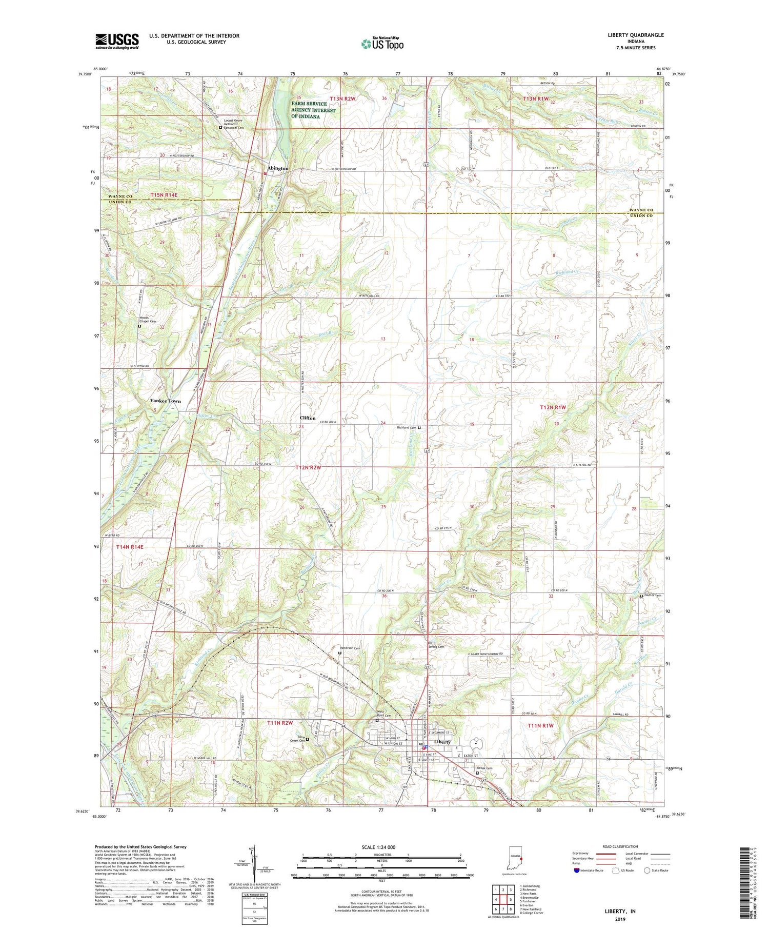 Liberty Indiana US Topo Map Image