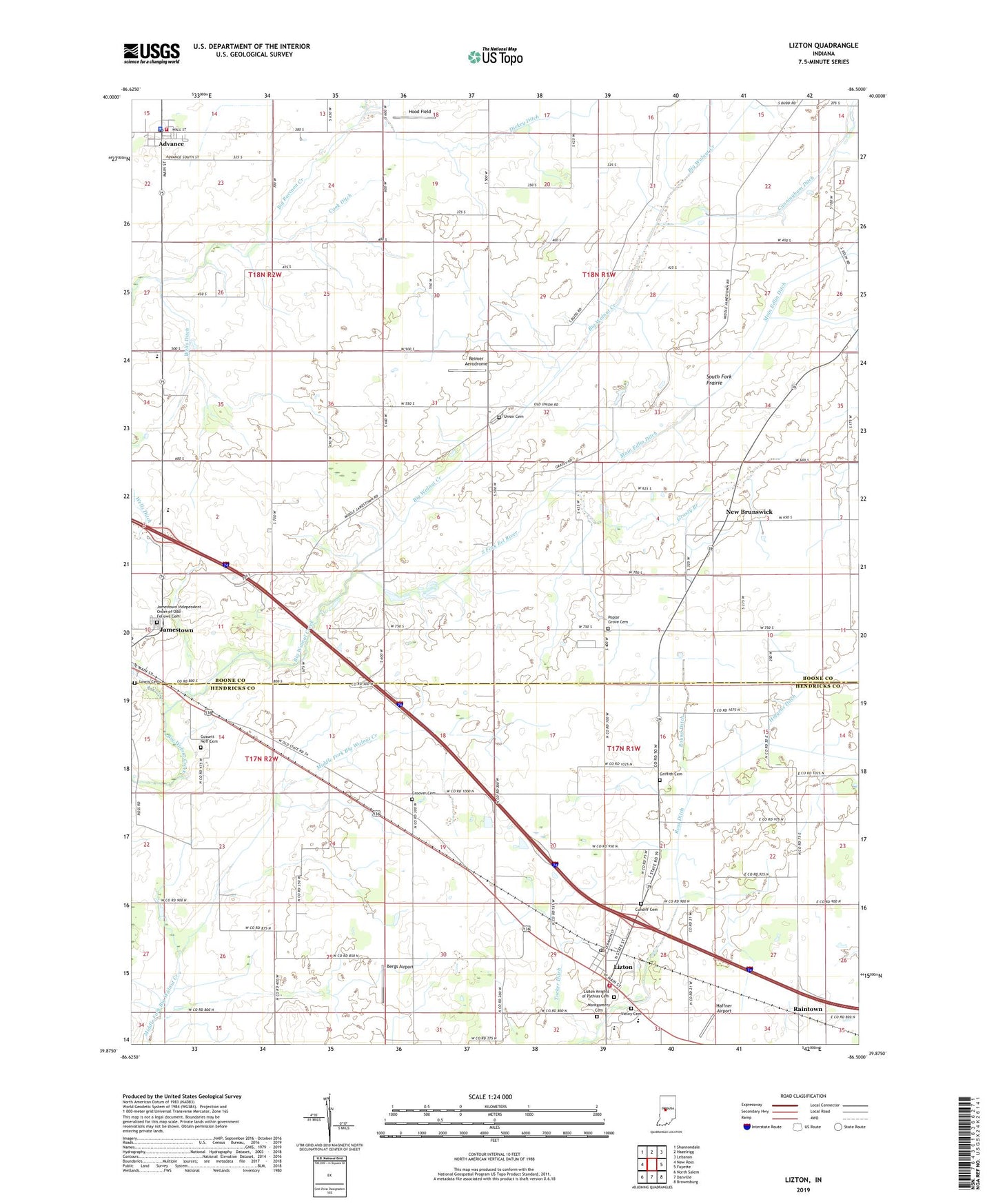 Lizton Indiana US Topo Map Image