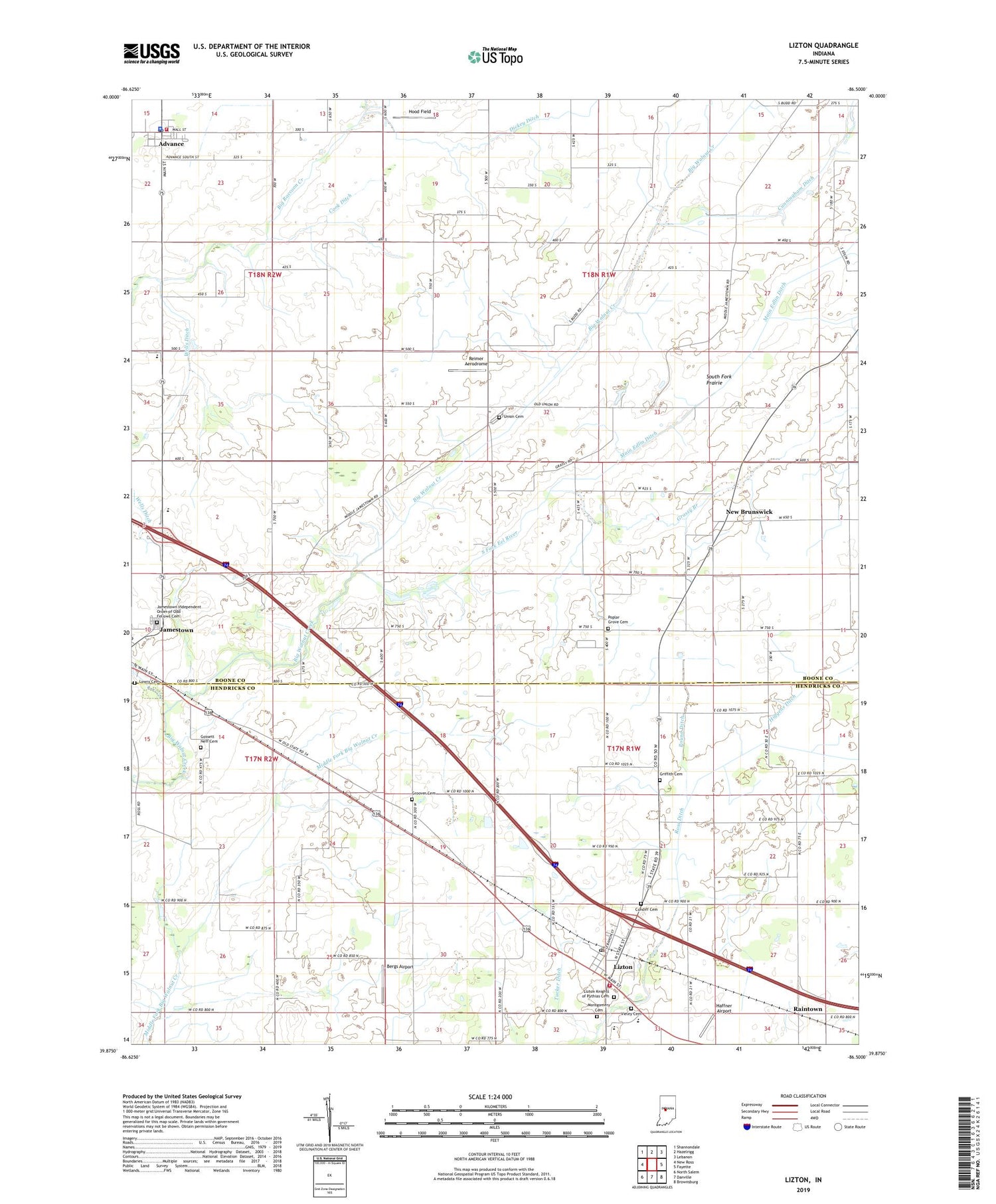 Lizton Indiana US Topo Map Image