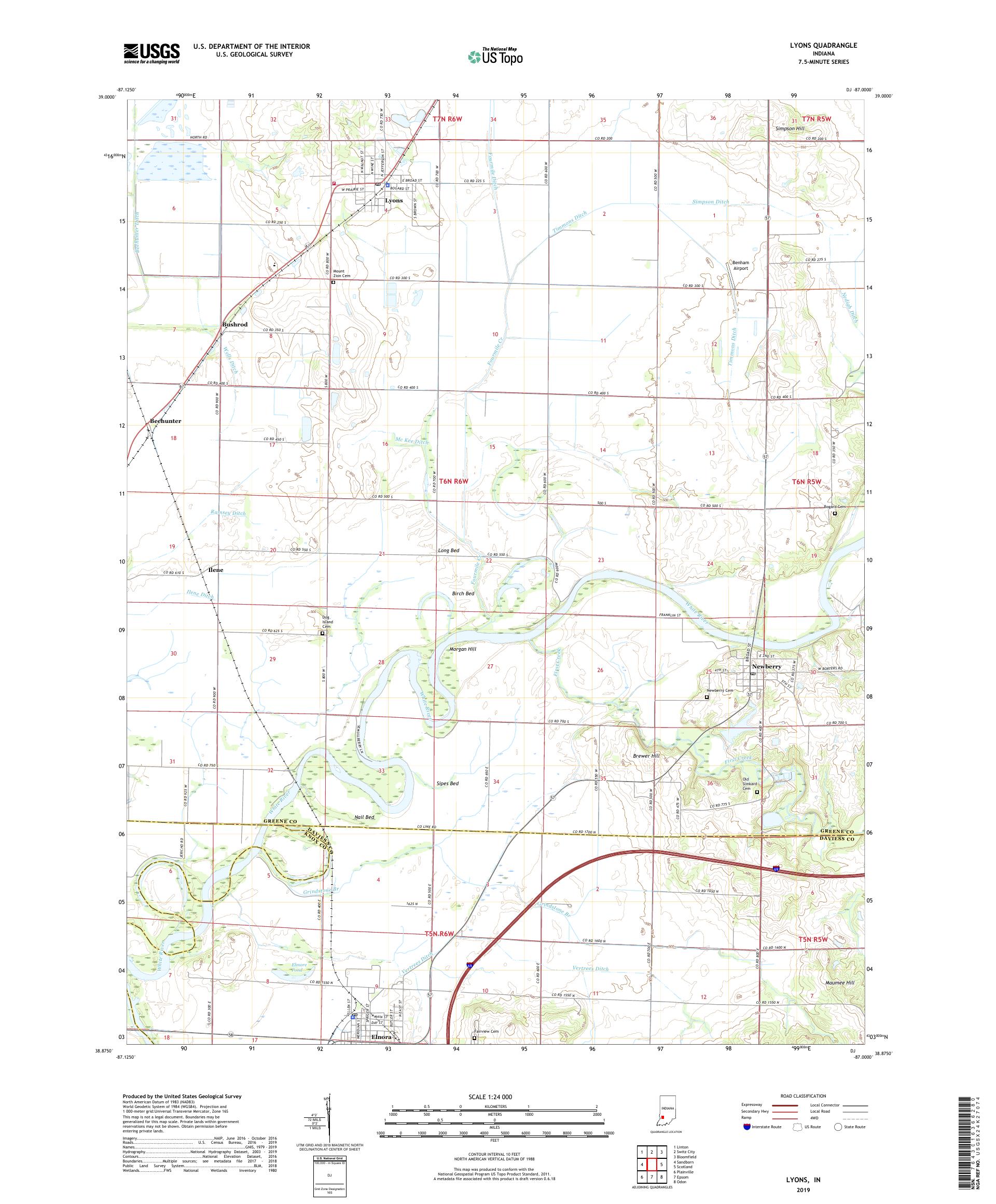 Lyons Indiana US Topo Map – MyTopo Map Store