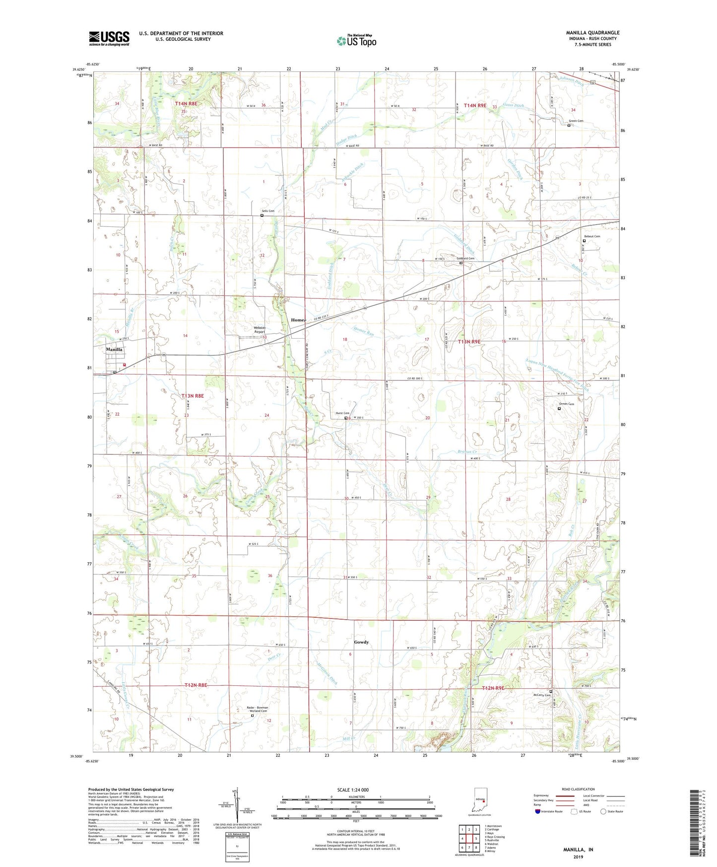 Manilla Indiana US Topo Map Image