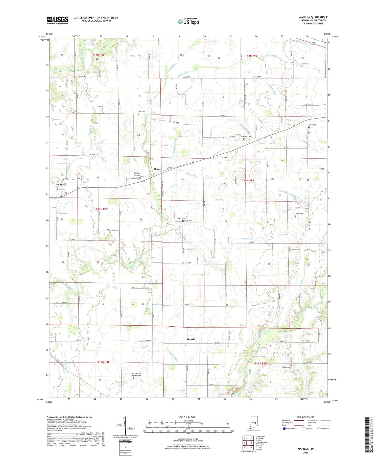 Manilla Indiana US Topo Map Image