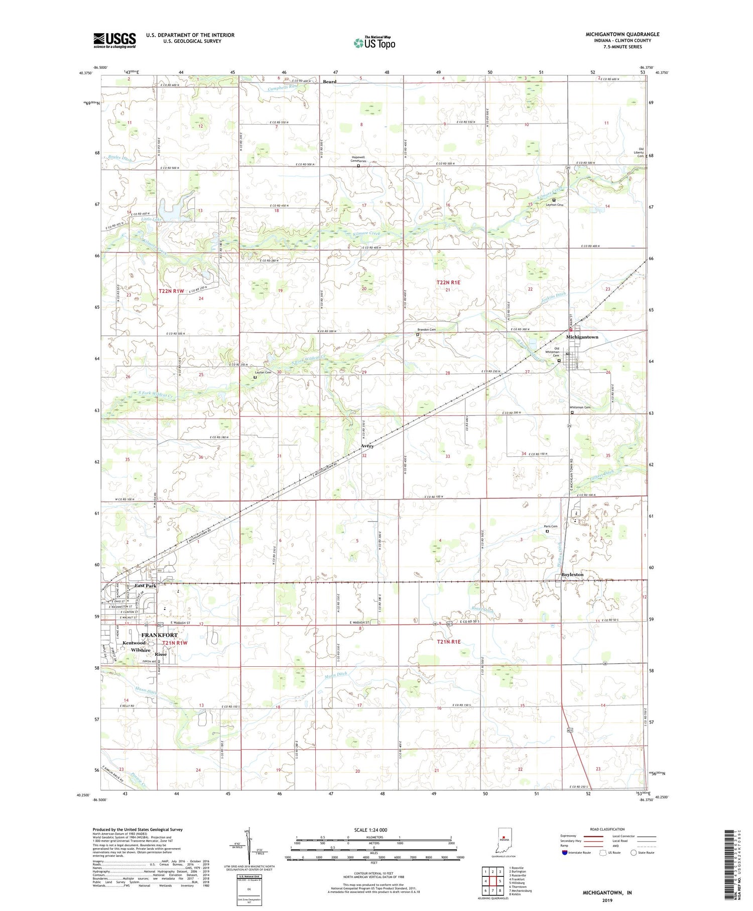 Michigantown Indiana US Topo Map Image