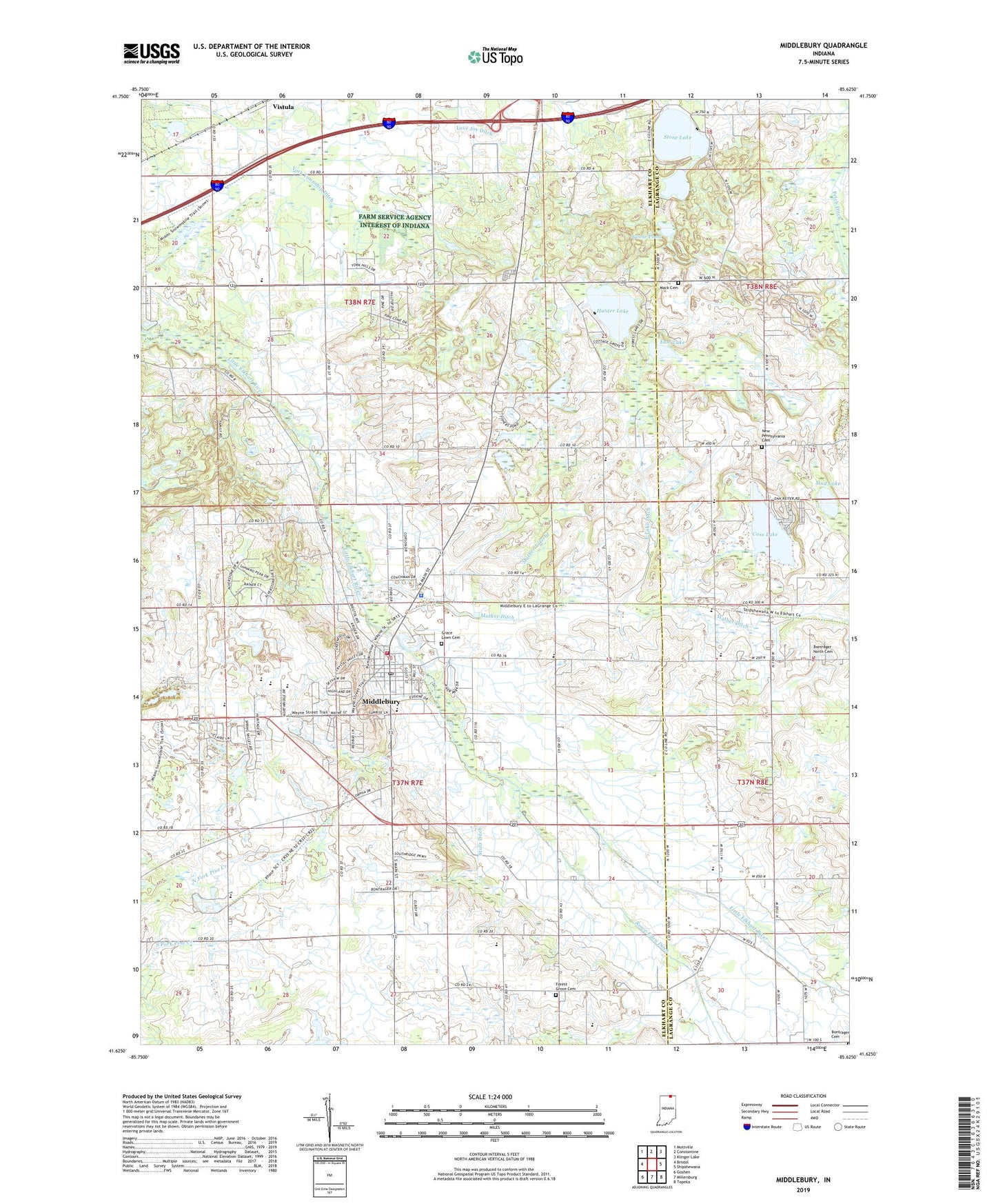 Middlebury Indiana US Topo Map Image
