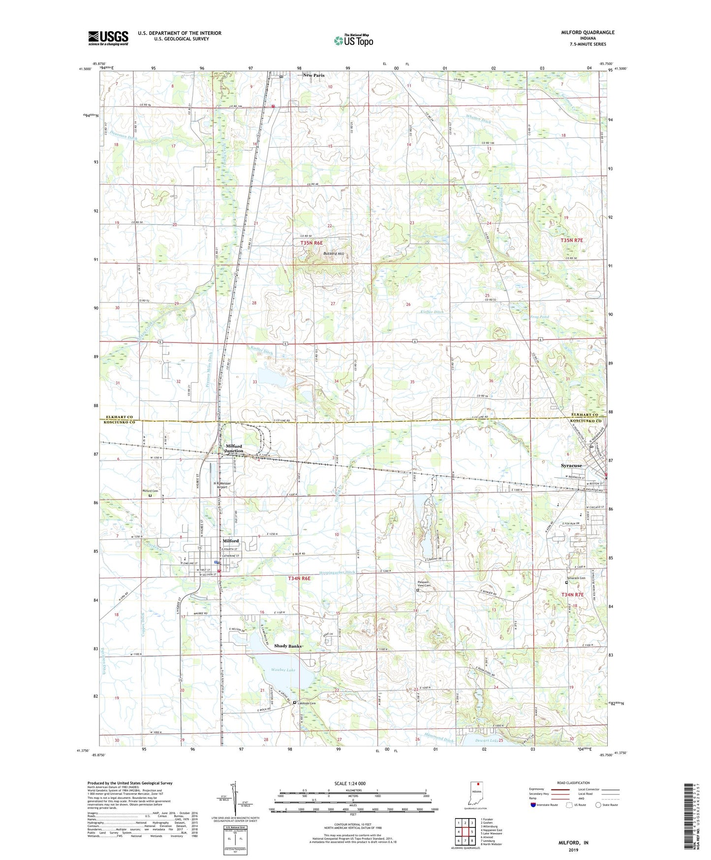 Milford Indiana US Topo Map Image