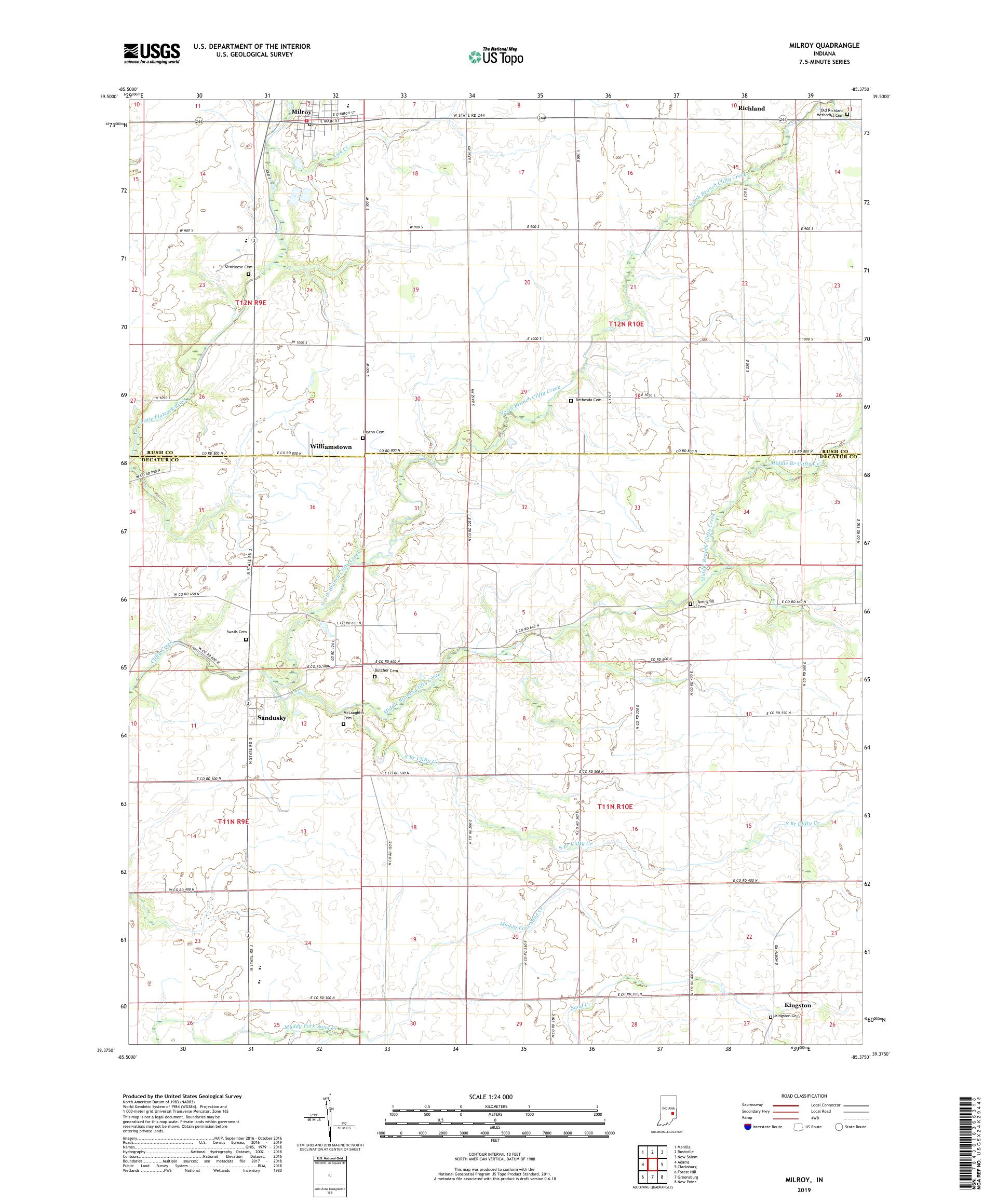 Milroy Indiana US Topo Map – MyTopo Map Store