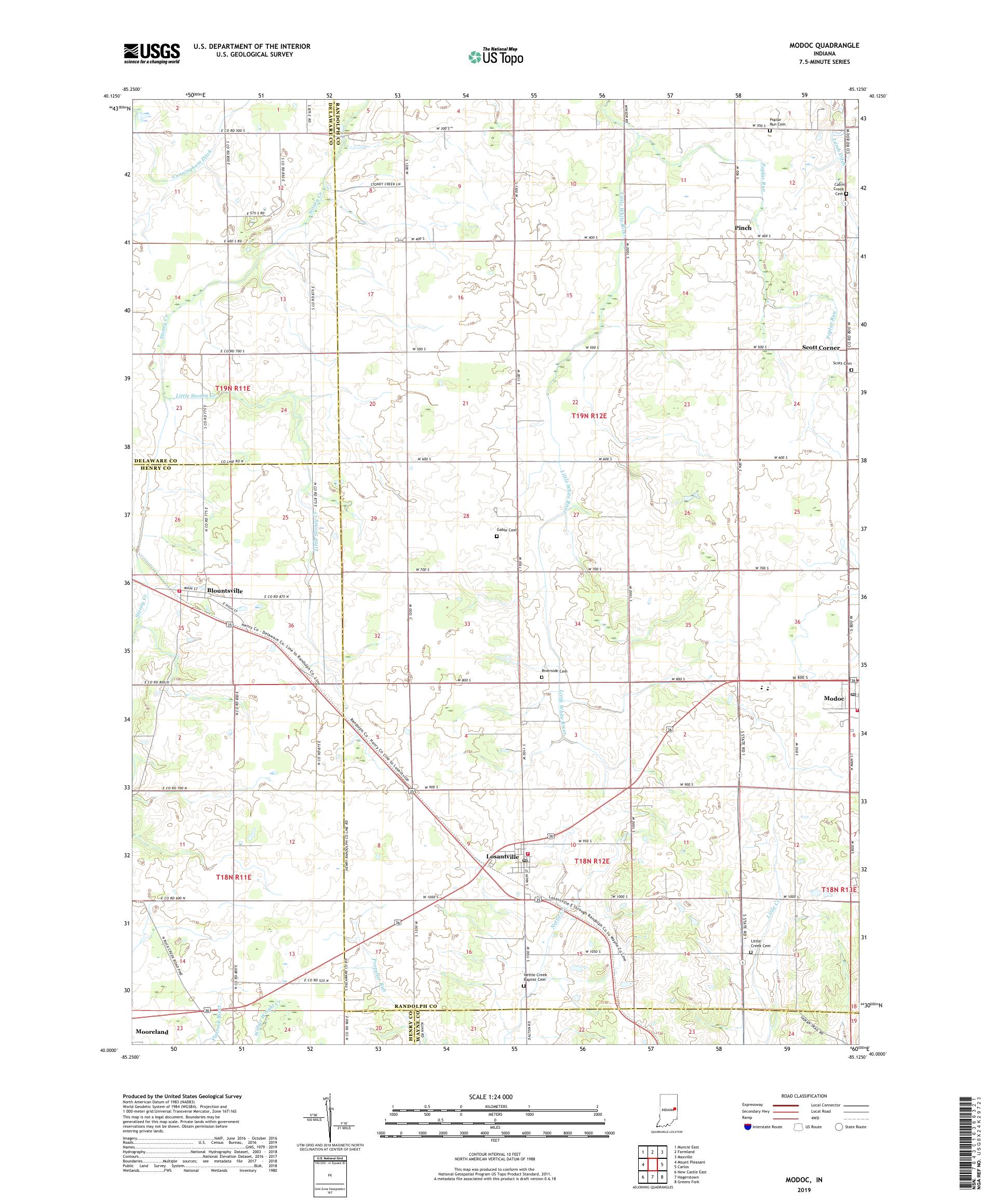 Modoc Indiana US Topo Map – MyTopo Map Store