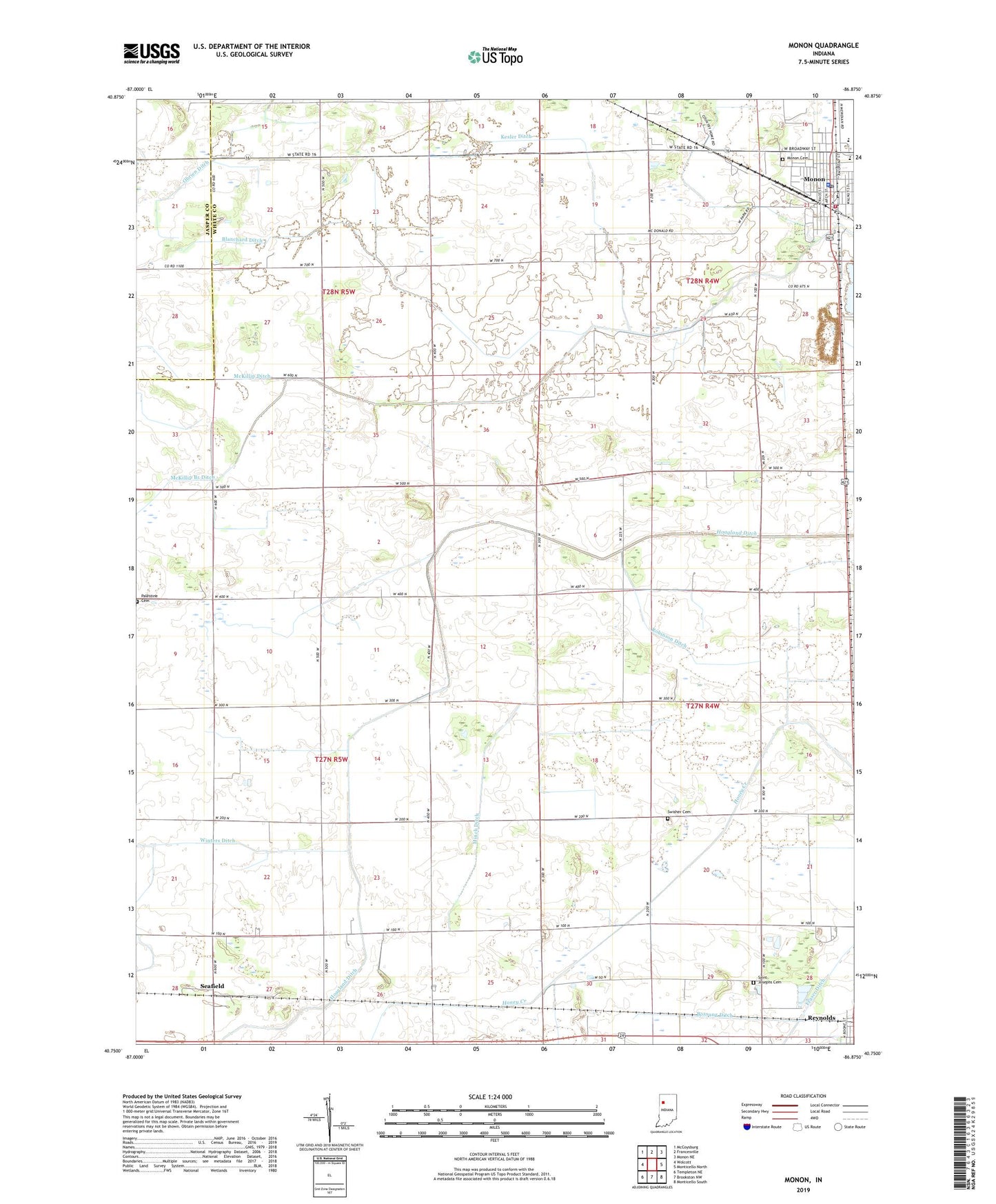Monon Indiana US Topo Map Image