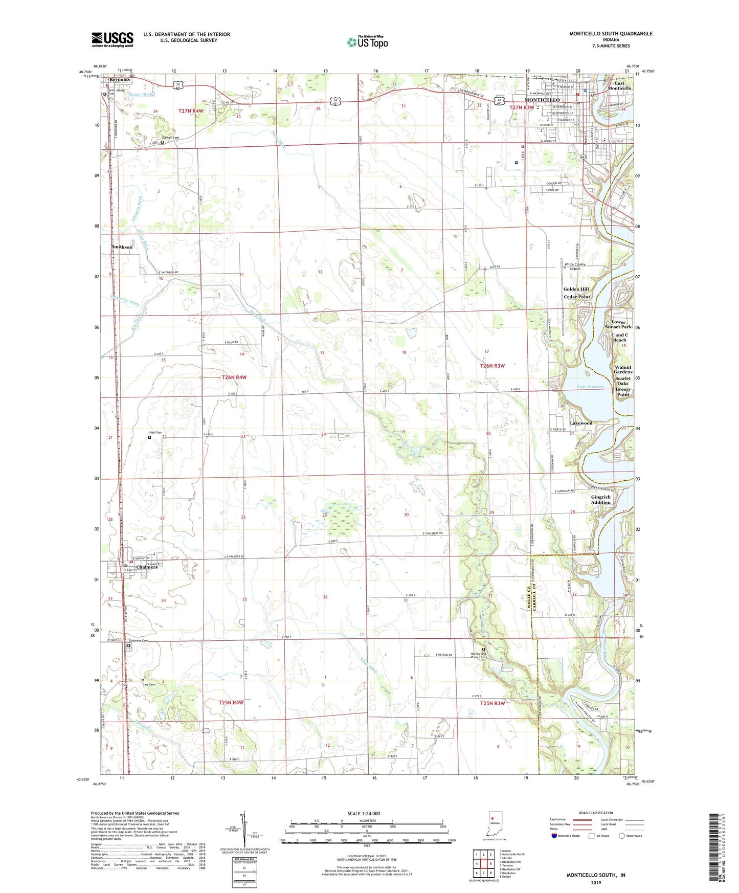 Monticello South Indiana US Topo Map Image