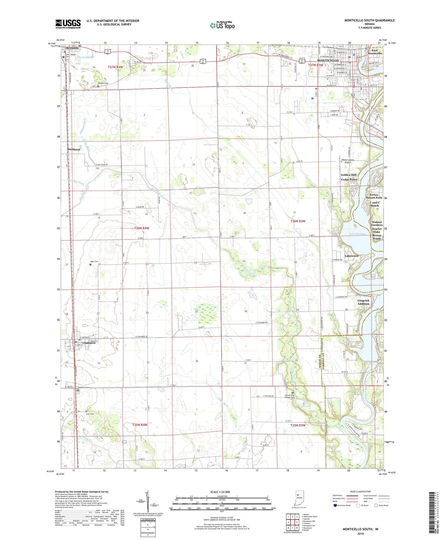 Monticello South Indiana US Topo Map Image