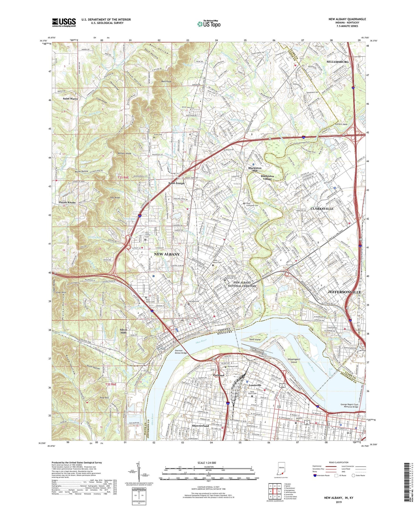 New Albany Indiana US Topo Map Image