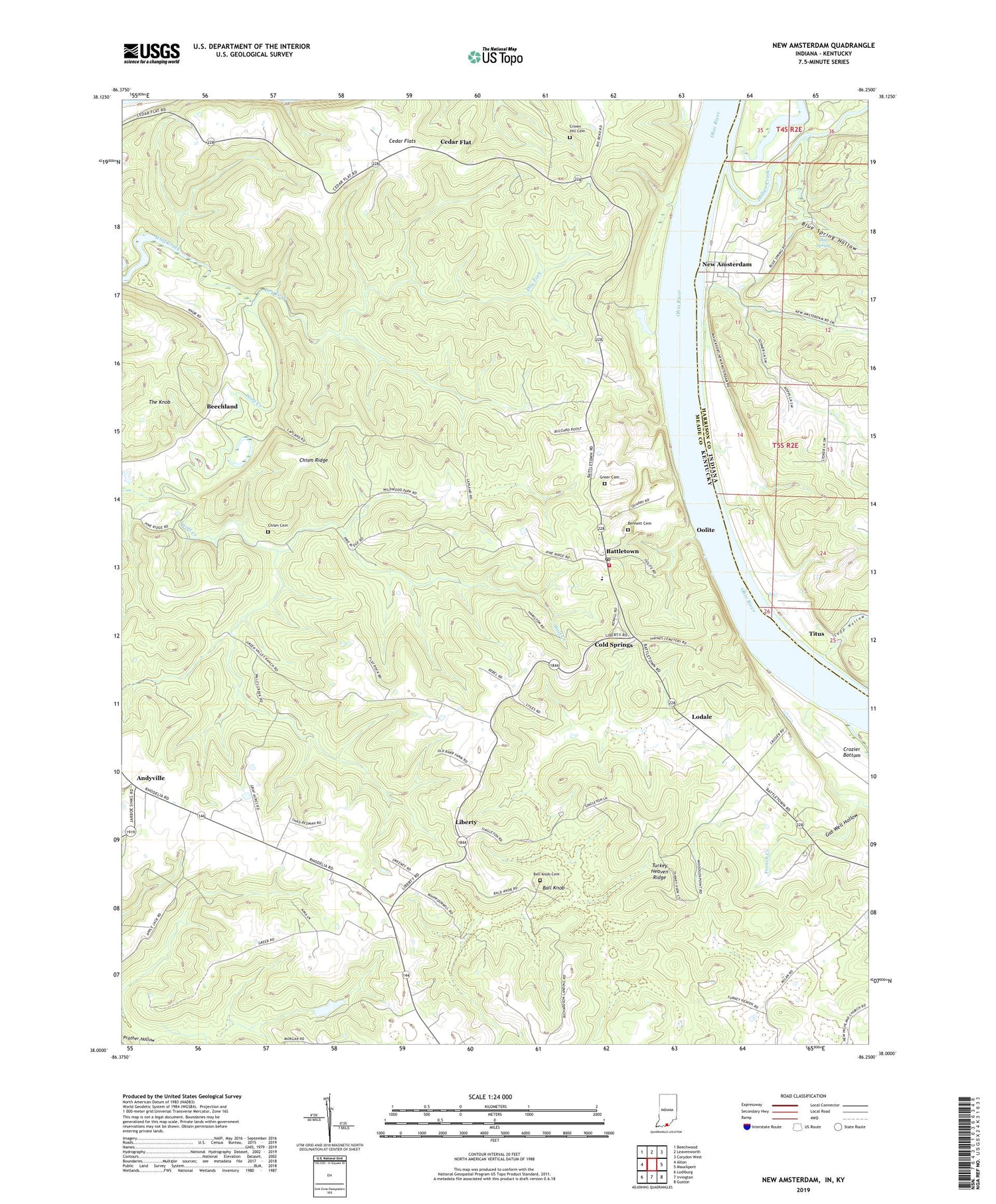 New Amsterdam Indiana US Topo Map Image