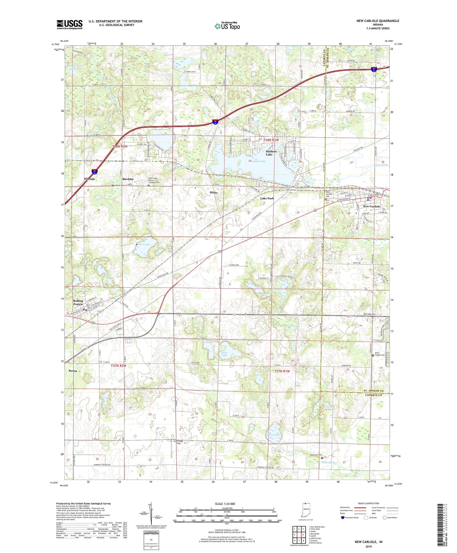 New Carlisle Indiana US Topo Map Image