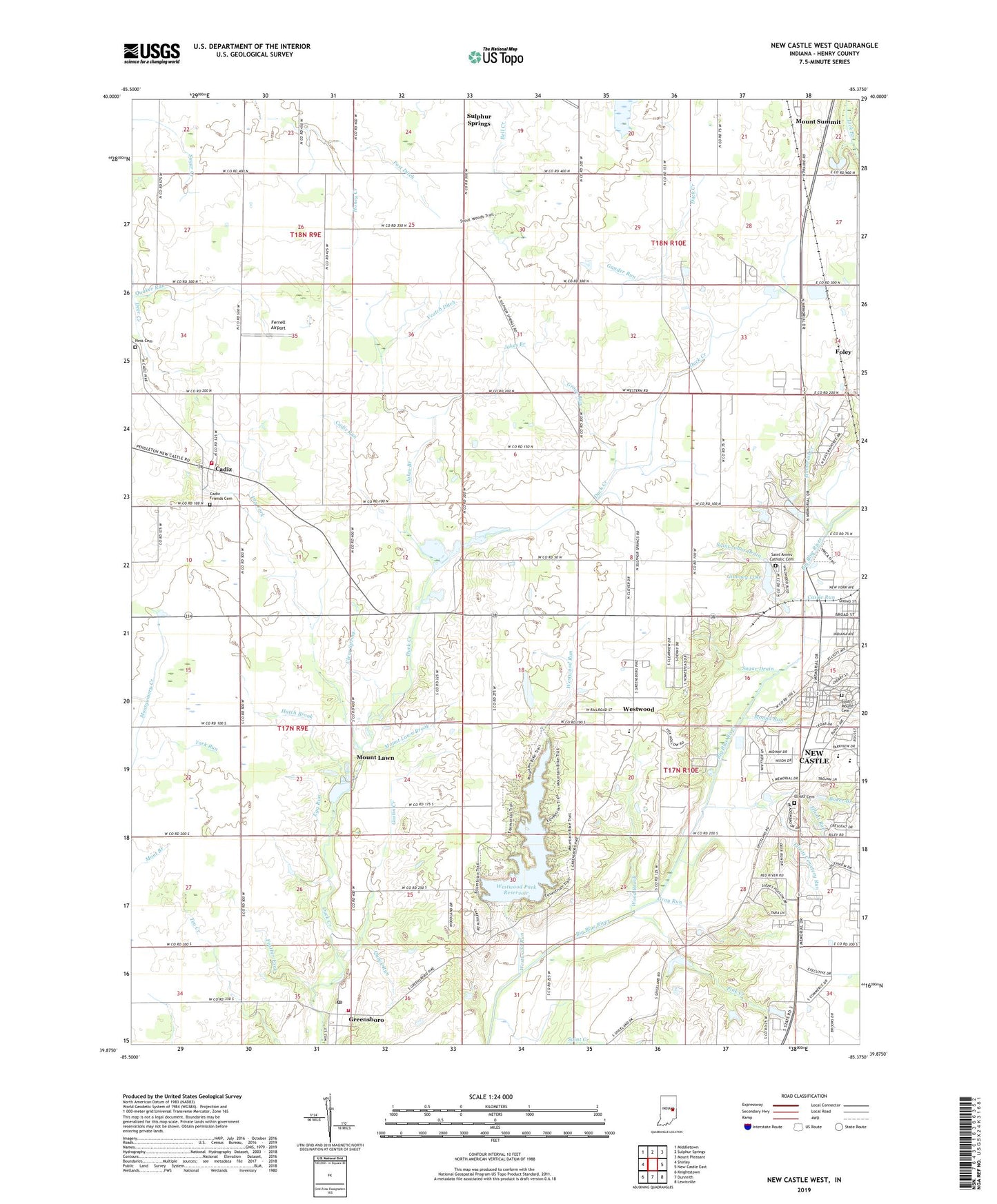 New Castle West Indiana US Topo Map Image