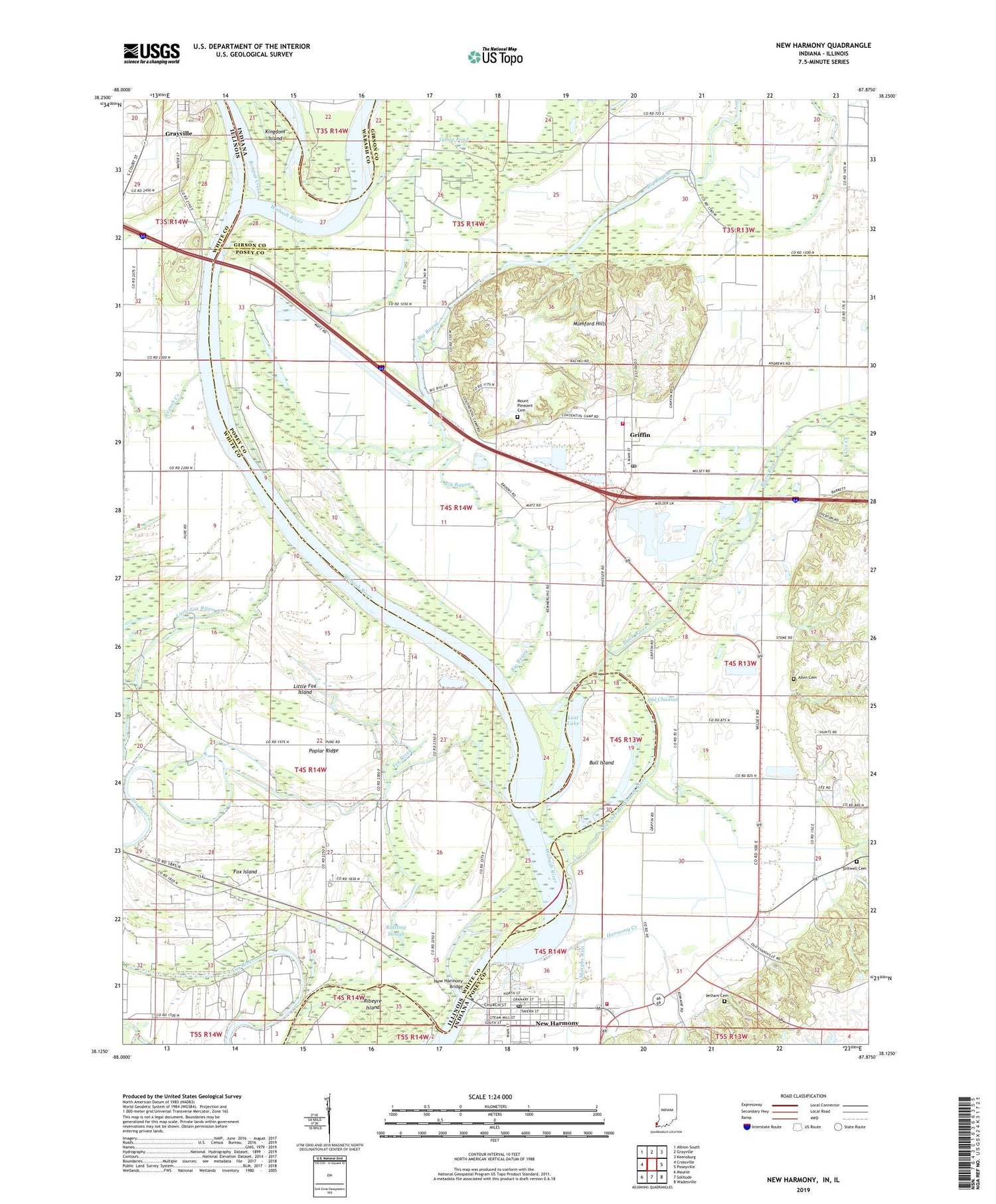 New Harmony Indiana US Topo Map Image