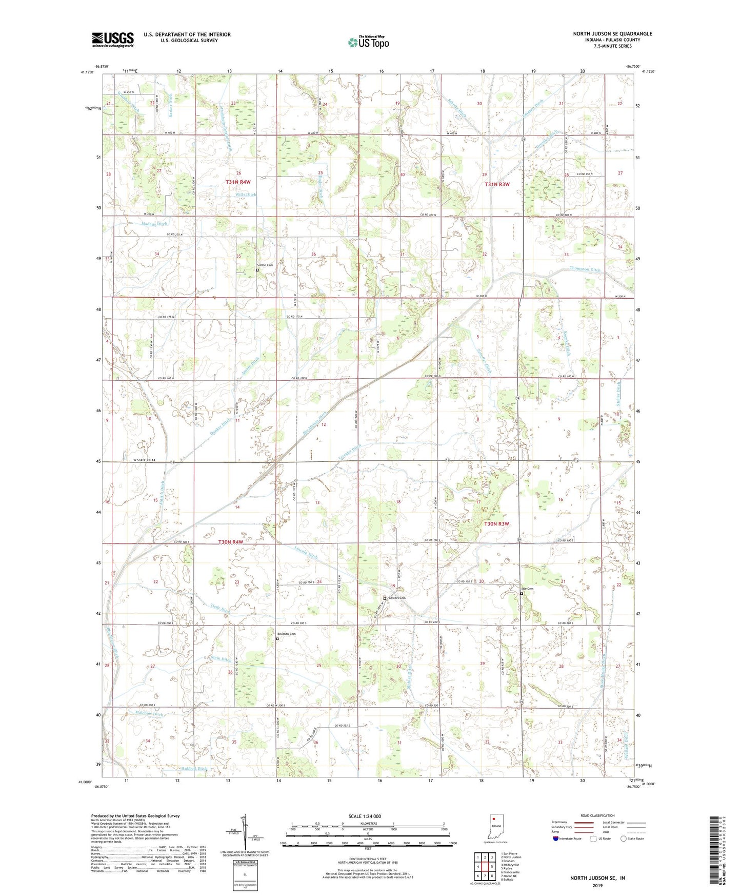 North Judson SE Indiana US Topo Map Image