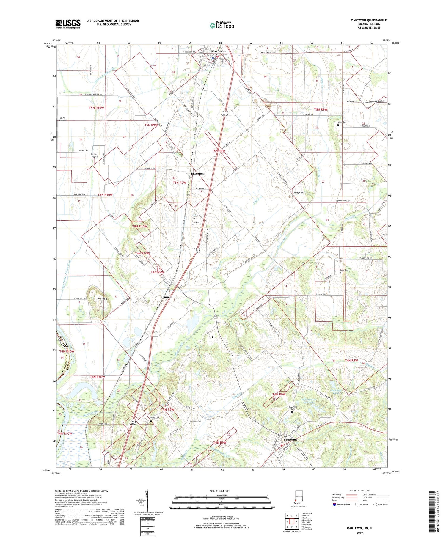 Oaktown Indiana US Topo Map Image