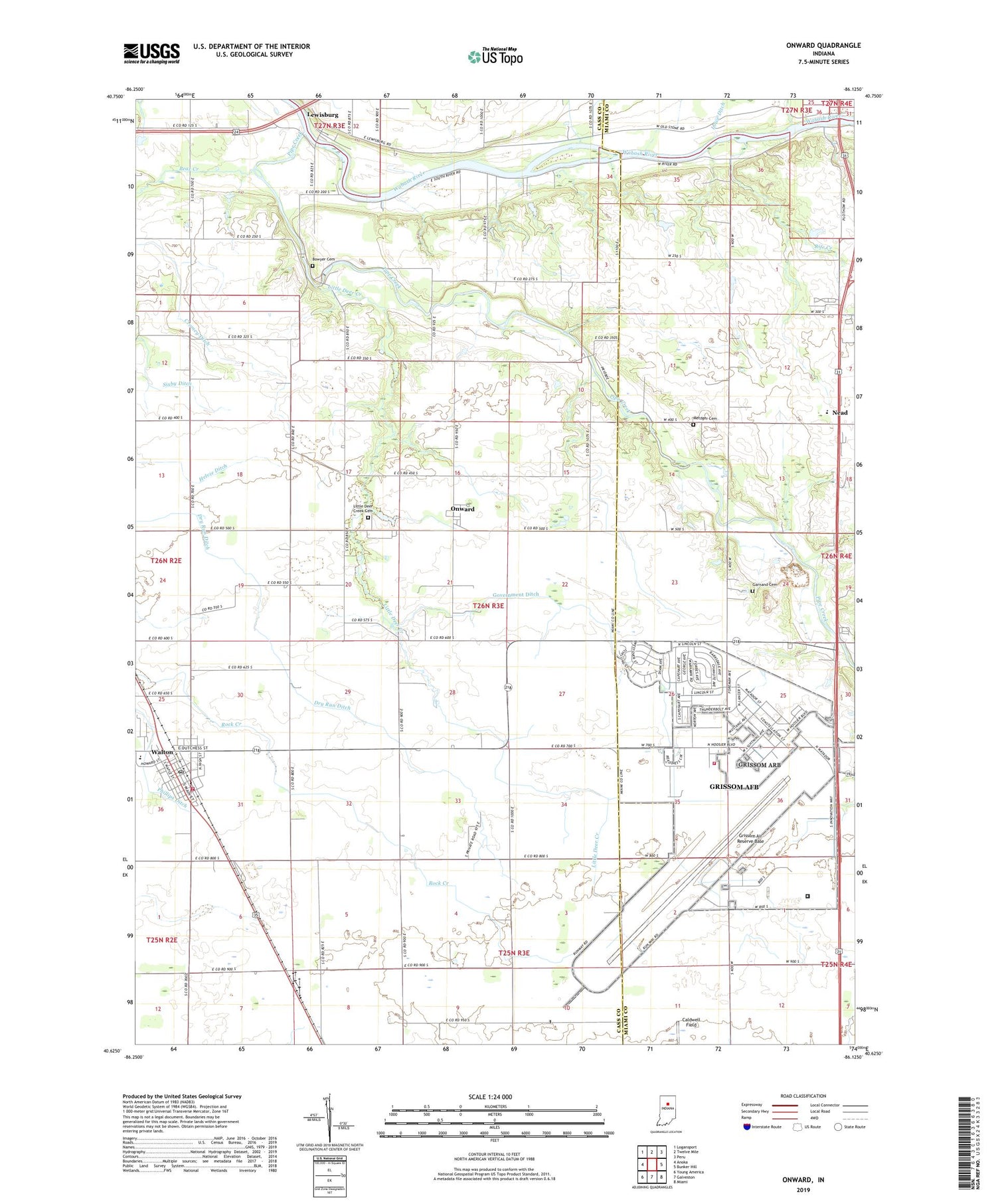 Onward Indiana US Topo Map Image